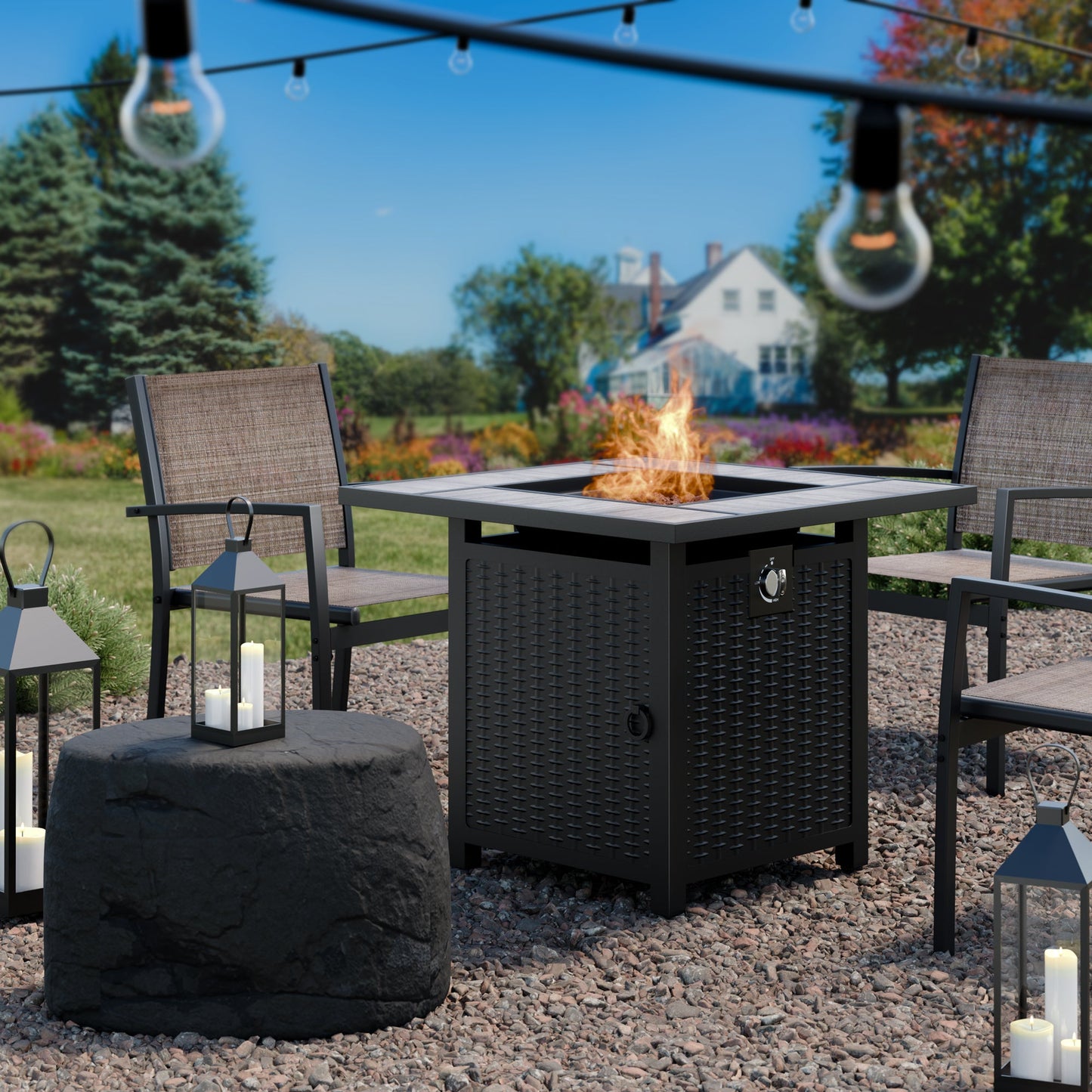 sobaniilowholesale 28" Propane Gas Fire Pit Table 50,000 BTU Square Outdoor Wicker (7436201689264)
