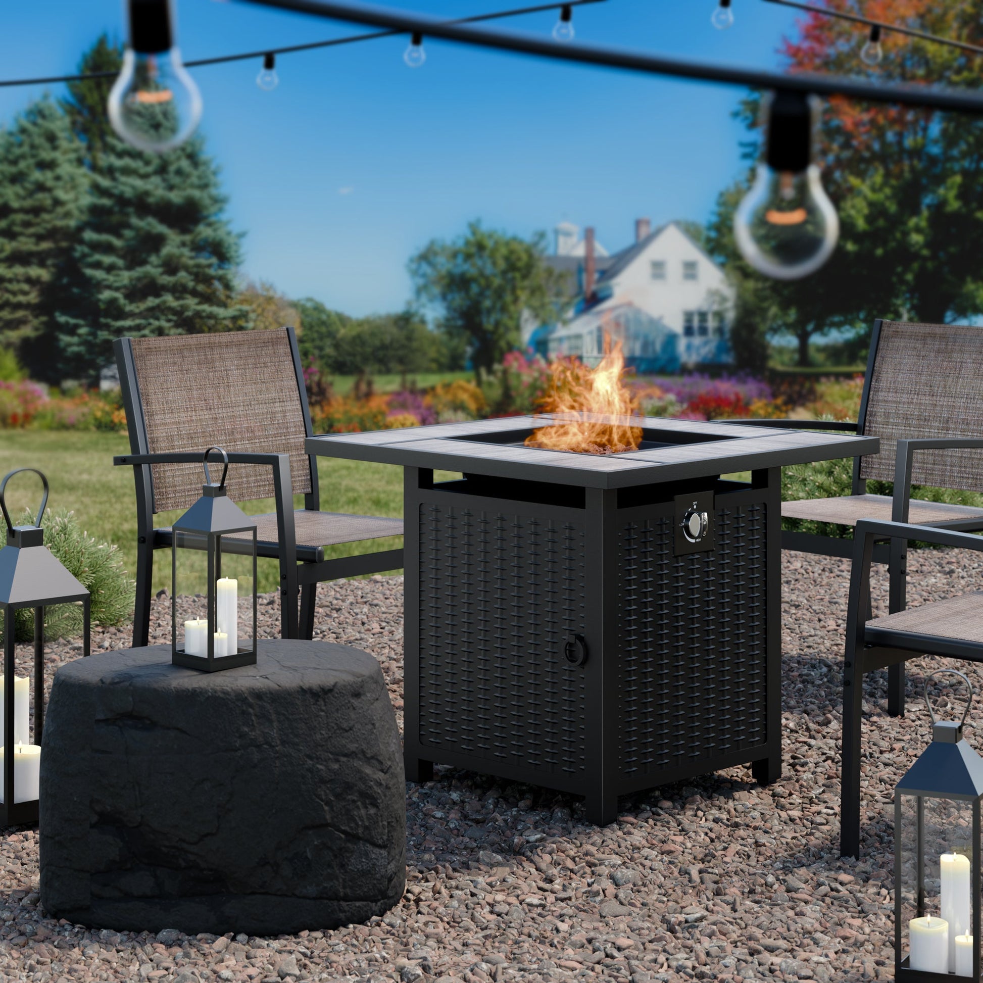 sobaniilowholesale 28" Propane Gas Fire Pit Table 50,000 BTU Square Outdoor Wicker (7436201689264)