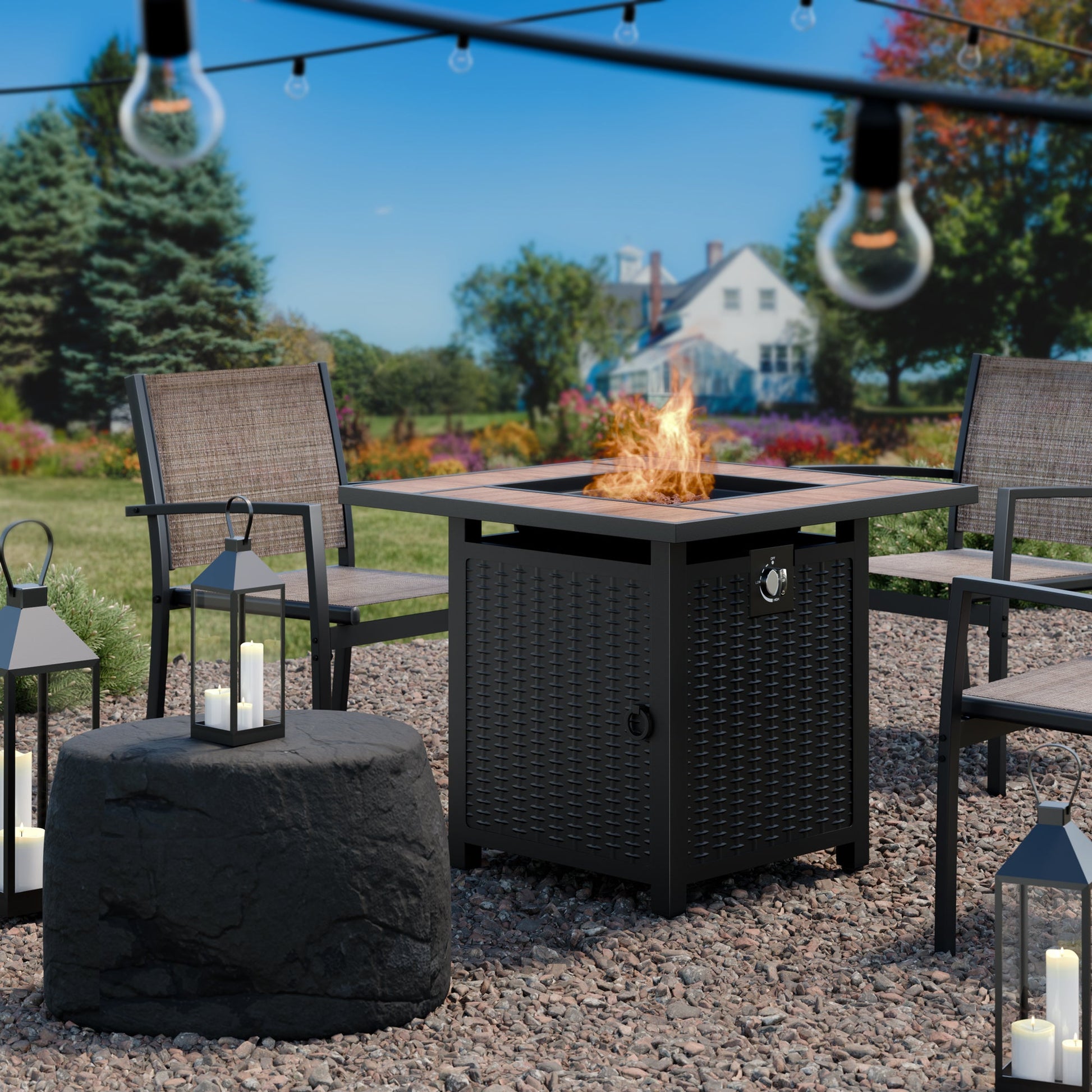 sobaniilowholesale 28" Propane Gas Fire Pit Table 50,000 BTU Square Outdoor Wicker (7436201689264)