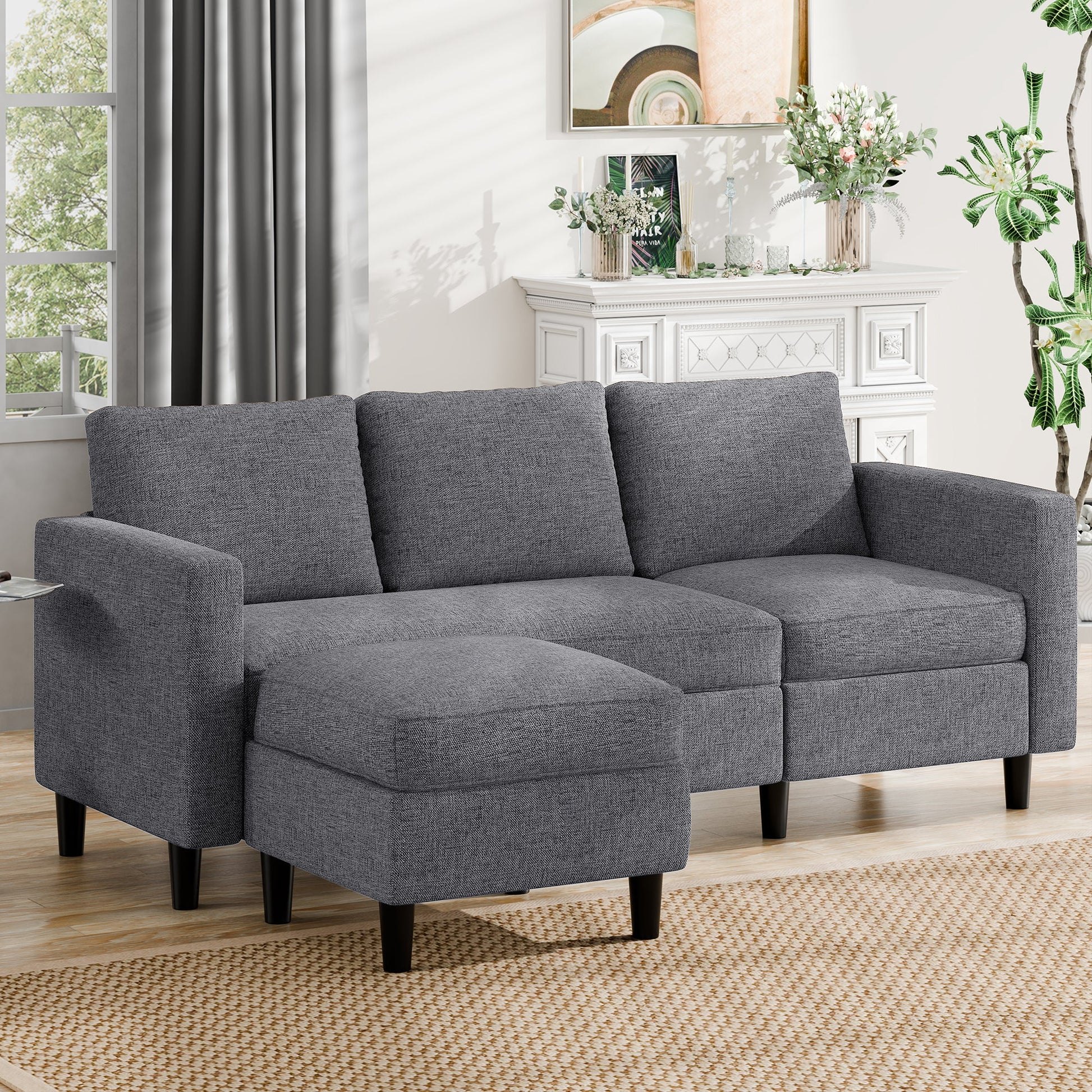 sobaniilowholesale 3-Seat L Shaped Sectional Sofa Couch with Modern Linen Fabric for Small Space (7415494770864)