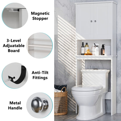 sobaniilowholesale Over The Toilet Storage Cabinet A, Bathroom Shelf Organizer with Anti-Tip Device Small Freestanding Space Saver with Adjustable Shelf #color_white