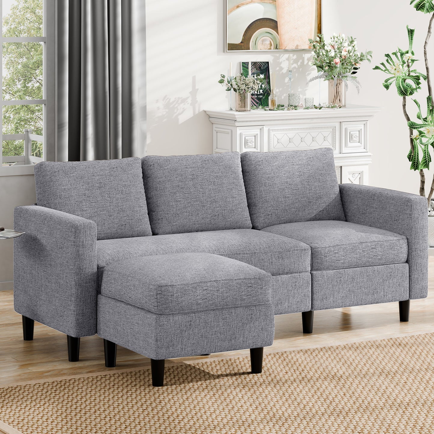 sobaniilowholesale 3-Seat L Shaped Sectional Sofa Couch with Modern Linen Fabric for Small Space (7415494770864)
