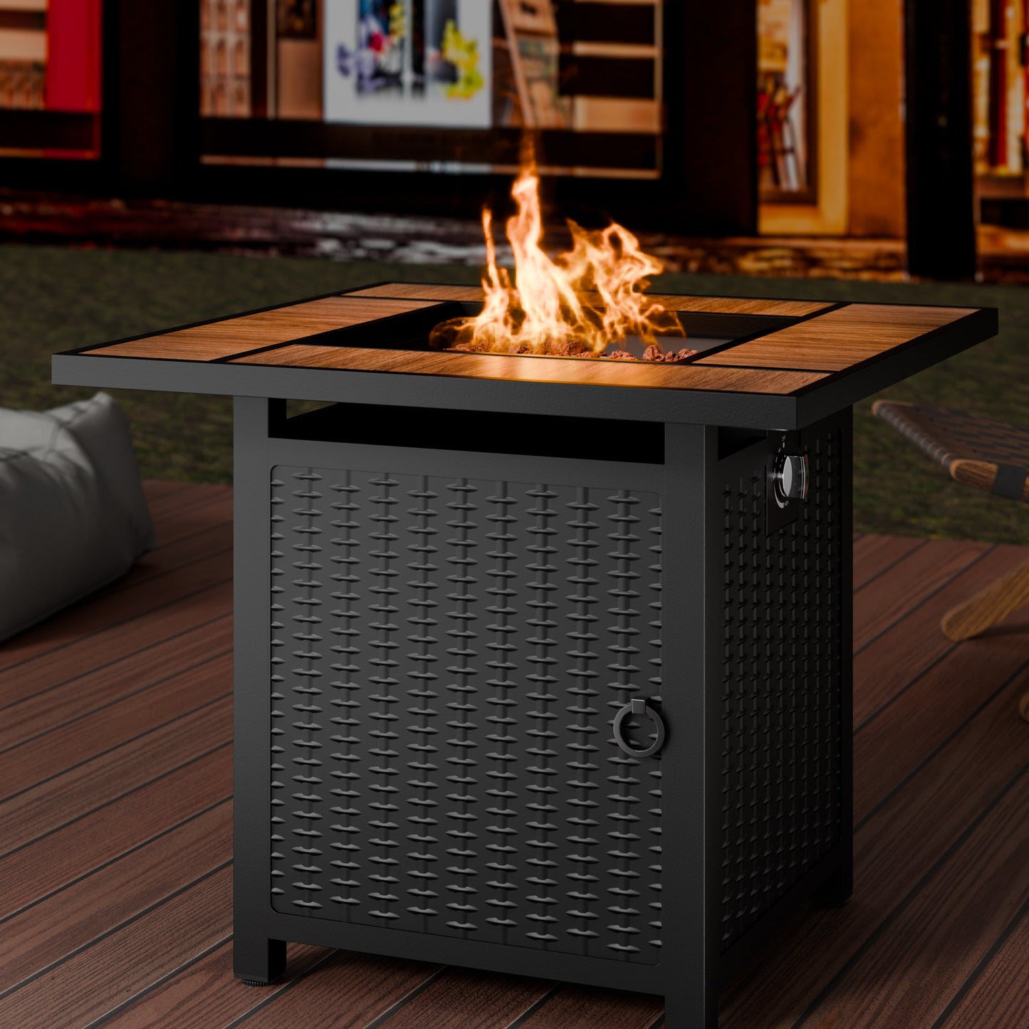 sobaniilowholesale 28" Propane Gas Fire Pit Table 50,000 BTU Square Outdoor Wicker (7436201689264)