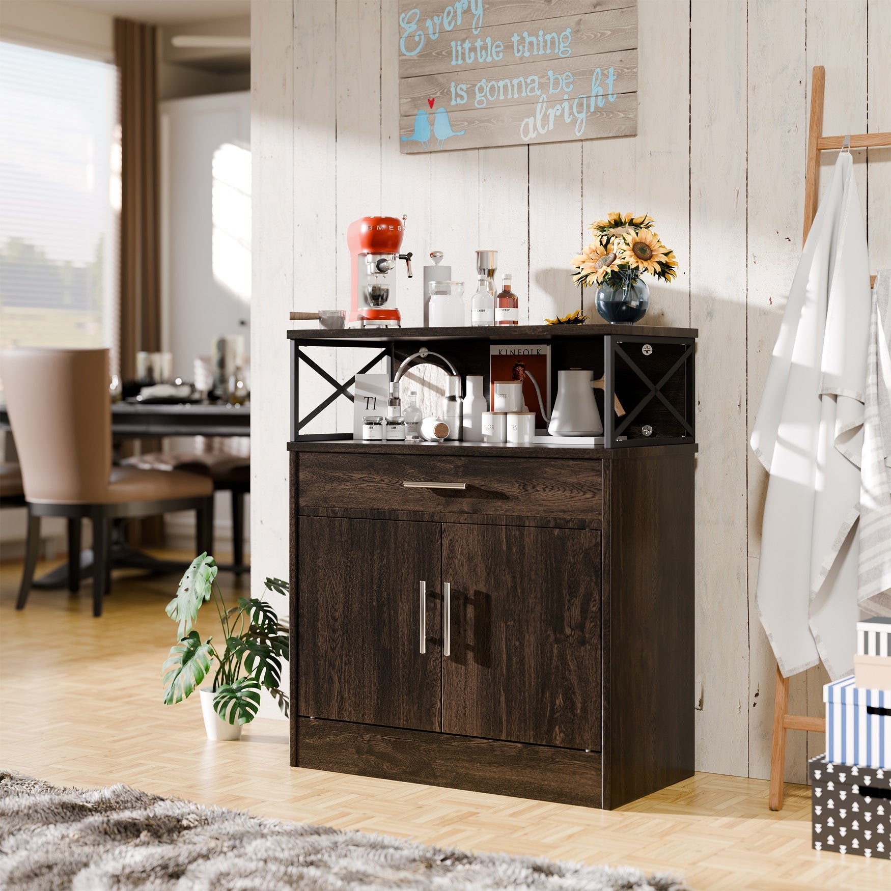 sobaniilowholesale Kitchen Buffet Sideboard Cabinet with Adjustable Shelf,Wooden Storage Cabinet with 2 Doors and 1 Drawers¡ê?Modern Farmhouse Coffee Bar Cabinet with Storage for Kitchen/Living Room (7612660711600)