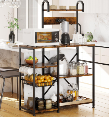 sobaniilo wholesale Kitchen Baking Rack with Outlet, Freestanding Kitchen Storage Shelf Organizer, Steel-Retro