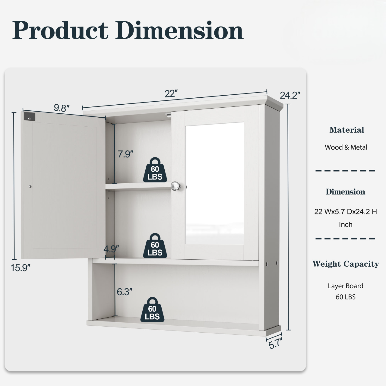 sobaniilowholesale Bathroom Medicine Cabinet with Mirror, 2 Doors 3 Open Shelf
