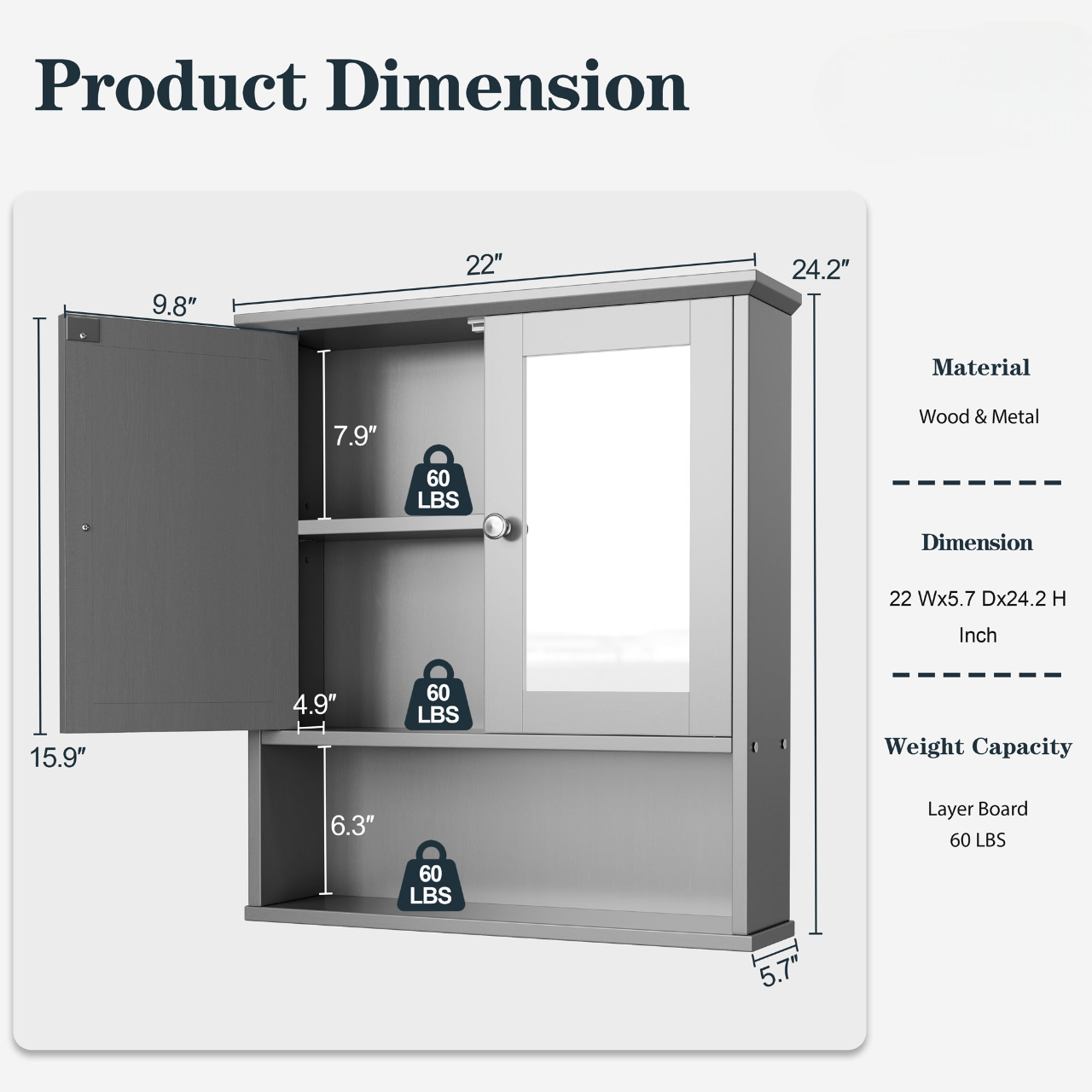 sobaniilowholesale Bathroom Medicine Cabinet with Mirror, 2 Doors 3 Open Shelf