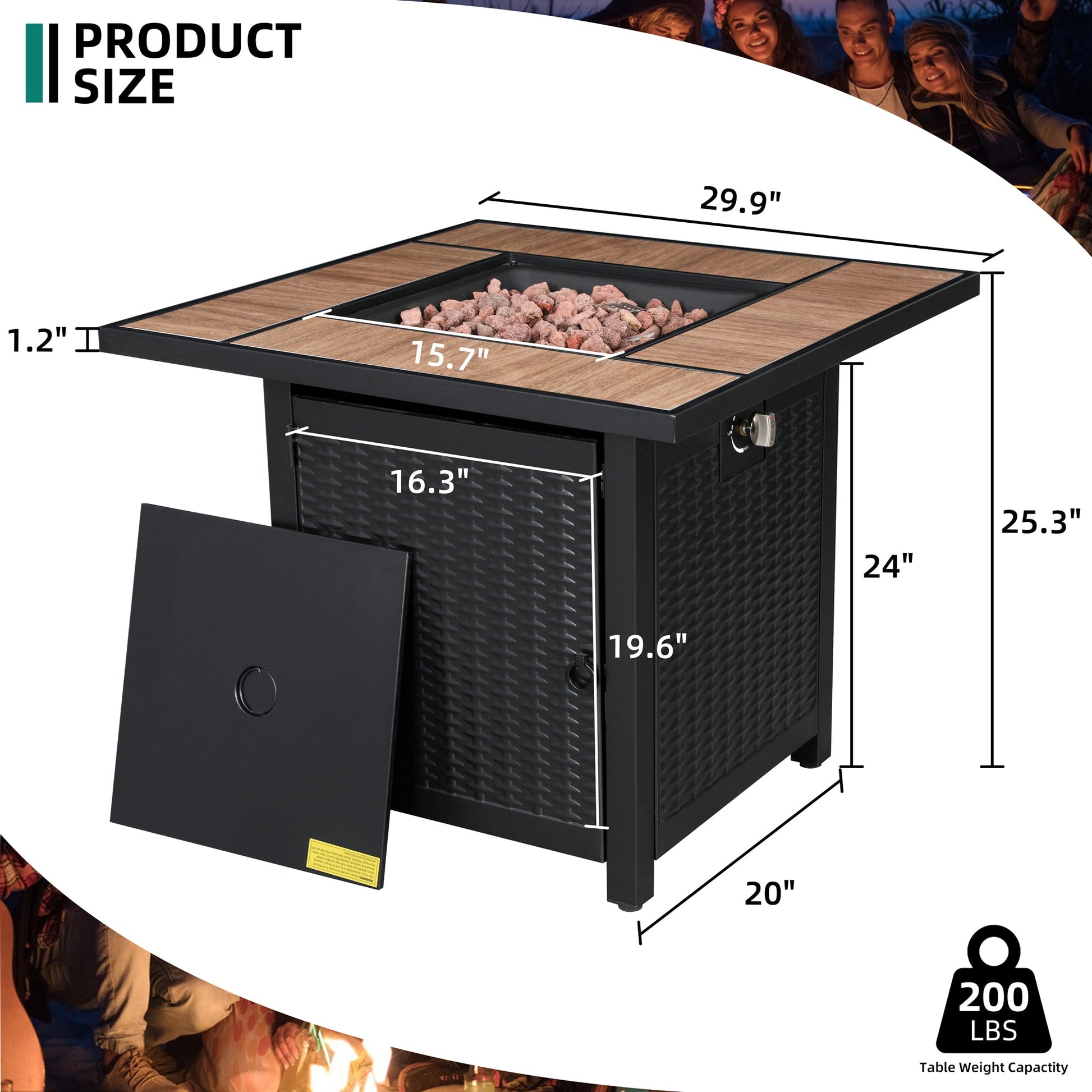 sobaniilowholesale 28" Propane Gas Fire Pit Table 50,000 BTU Square Outdoor Wicker (7436201689264)