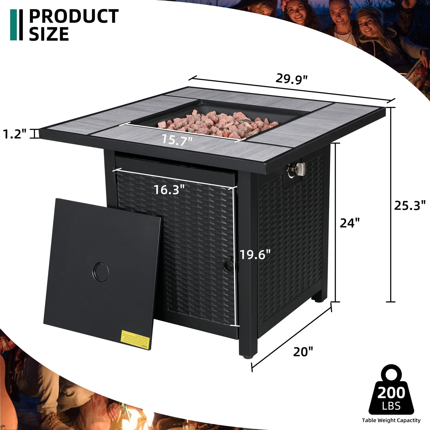 sobaniilowholesale 28" Propane Gas Fire Pit Table 50,000 BTU Square Outdoor Wicker (7436201689264)