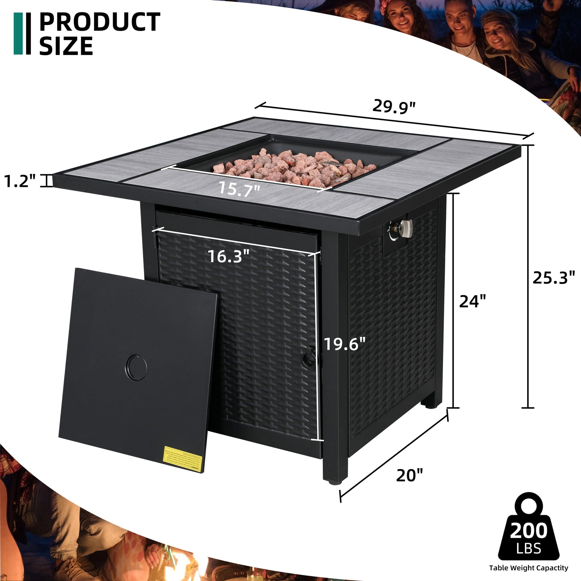 sobaniilowholesale 28" Propane Gas Fire Pit Table 50,000 BTU Square Outdoor Wicker (7436201689264)