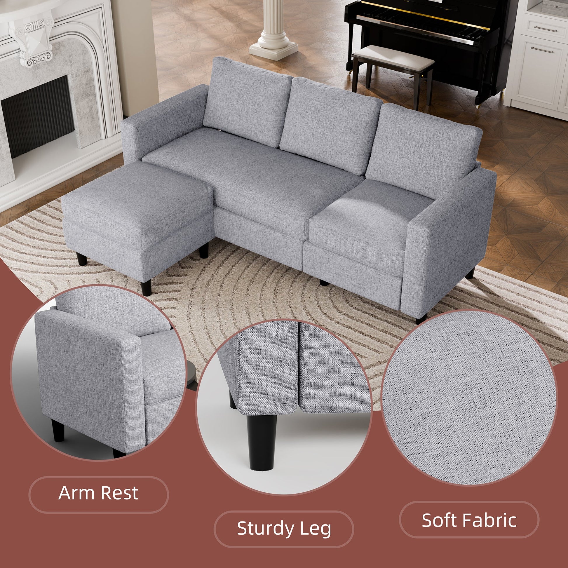 sobaniilowholesale 3-Seat L Shaped Sectional Sofa Couch with Modern Linen Fabric for Small Space (7415494770864)