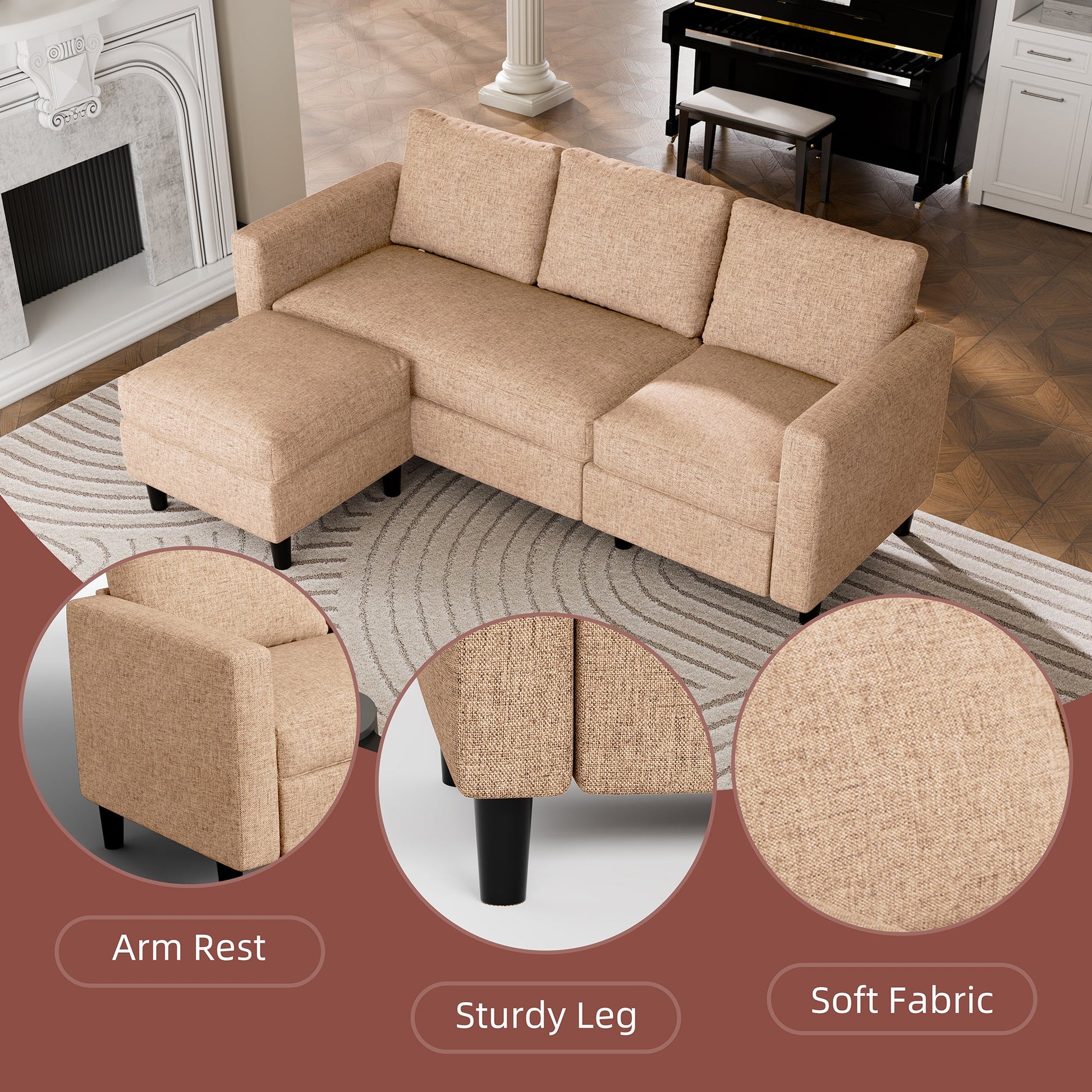 sobaniilowholesale 3-Seat L Shaped Sectional Sofa Couch with Modern Linen Fabric for Small Space (7415494770864)