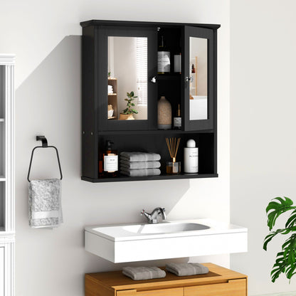 sobaniilowholesale Bathroom Medicine Cabinet with Mirror, 2 Doors 3 Open Shelf