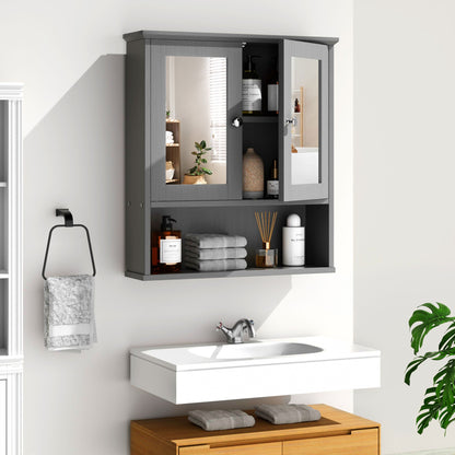 sobaniilowholesale Bathroom Medicine Cabinet with Mirror, 2 Doors 3 Open Shelf