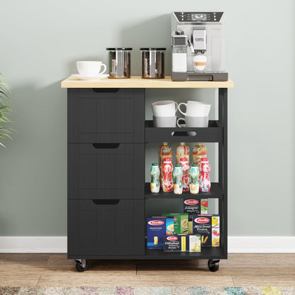 sobaniilowholesale 26.57???¡¥ Rolling Kitchen Island Storage & Bar Cart with Solid Wood Top#color_black (7278481932464)