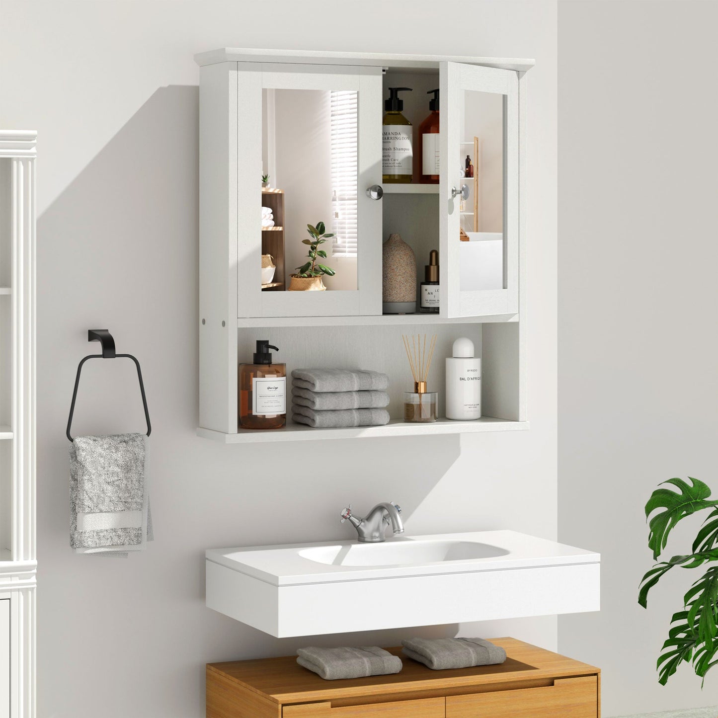 sobaniilowholesale Bathroom Medicine Cabinet with Mirror, 2 Doors 3 Open Shelf