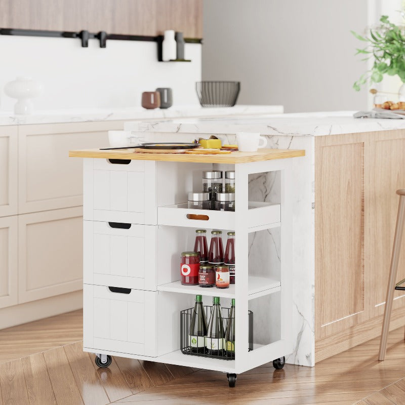 sobaniilowholesale 26.57???¡¥ Rolling Kitchen Island Storage & Bar Cart with Solid Wood Top#color_white (7278481932464)