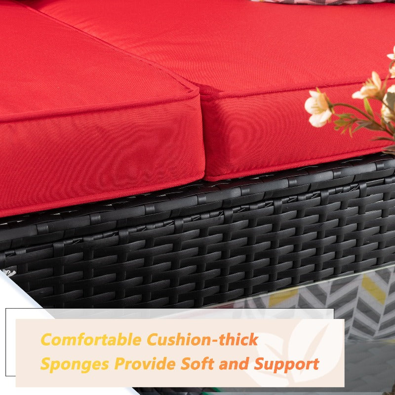sobaniilowholesale Patio Furniture 3 Pieces Outdoor Sectional Sofa Set With Chaise, Black Wicker#color_red 