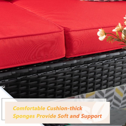 sobaniilowholesale Patio Furniture 3 Pieces Outdoor Sectional Sofa Set With Chaise, Black Wicker#color_red 