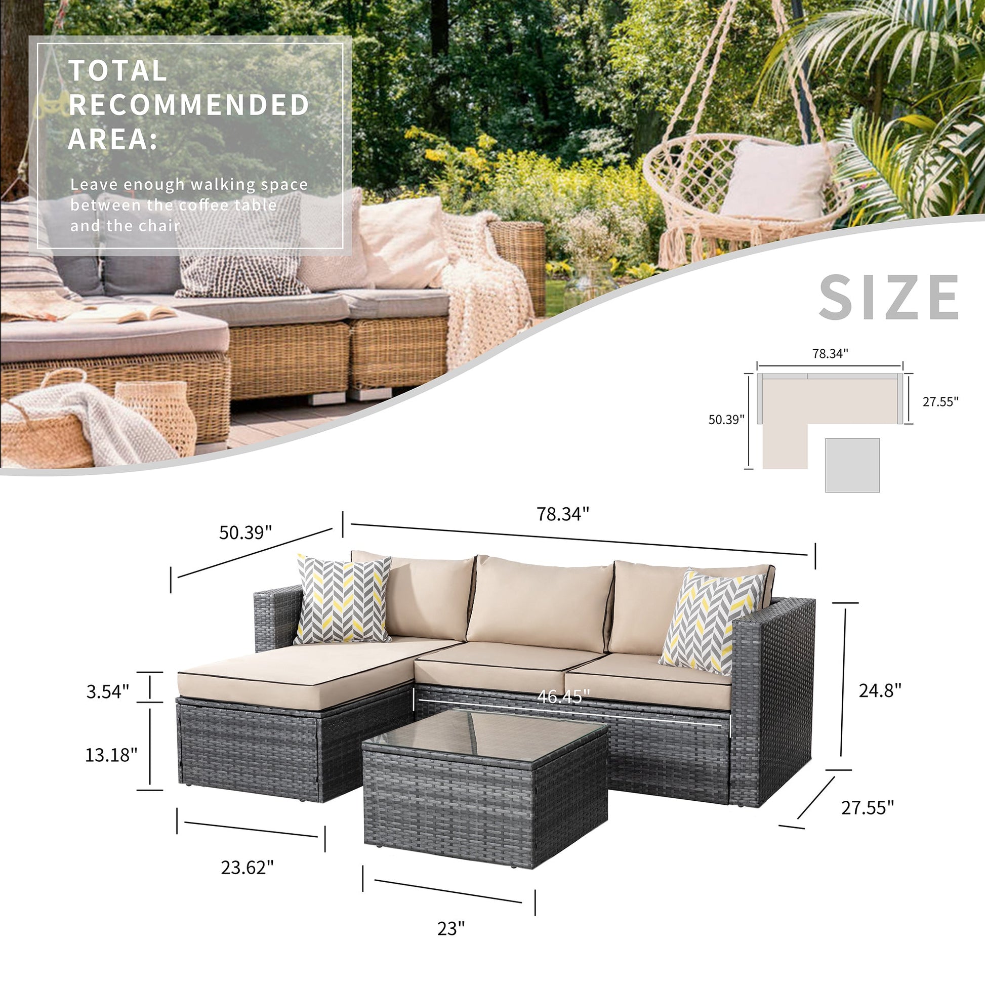 sobaniilowholesale Patio Furniture 3 Pieces Outdoor Sectional Sofa Set With Silver Wicker & Chaise