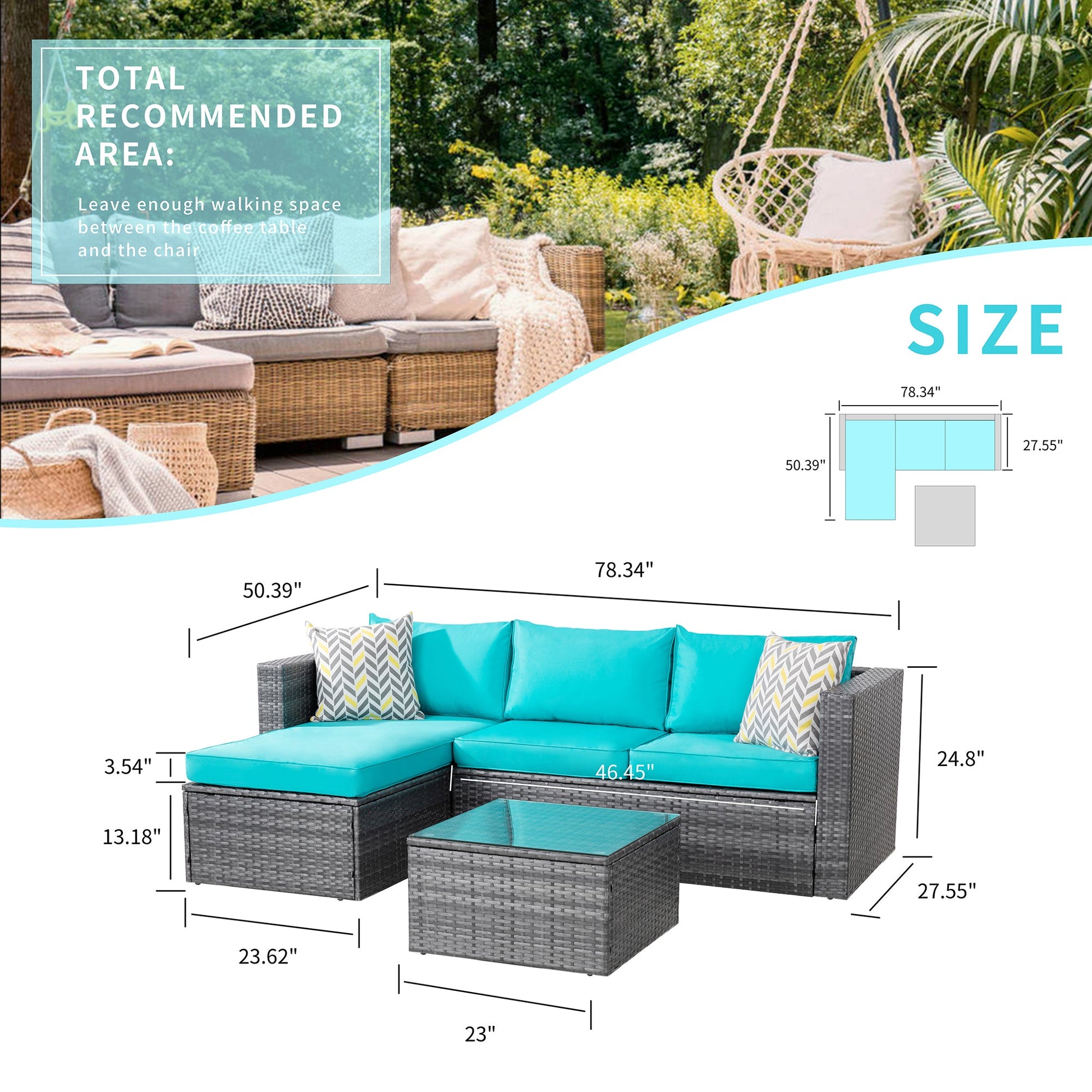 sobaniilowholesale Patio Furniture 3 Pieces Outdoor Sectional Sofa Set With Silver Wicker & Chaise
