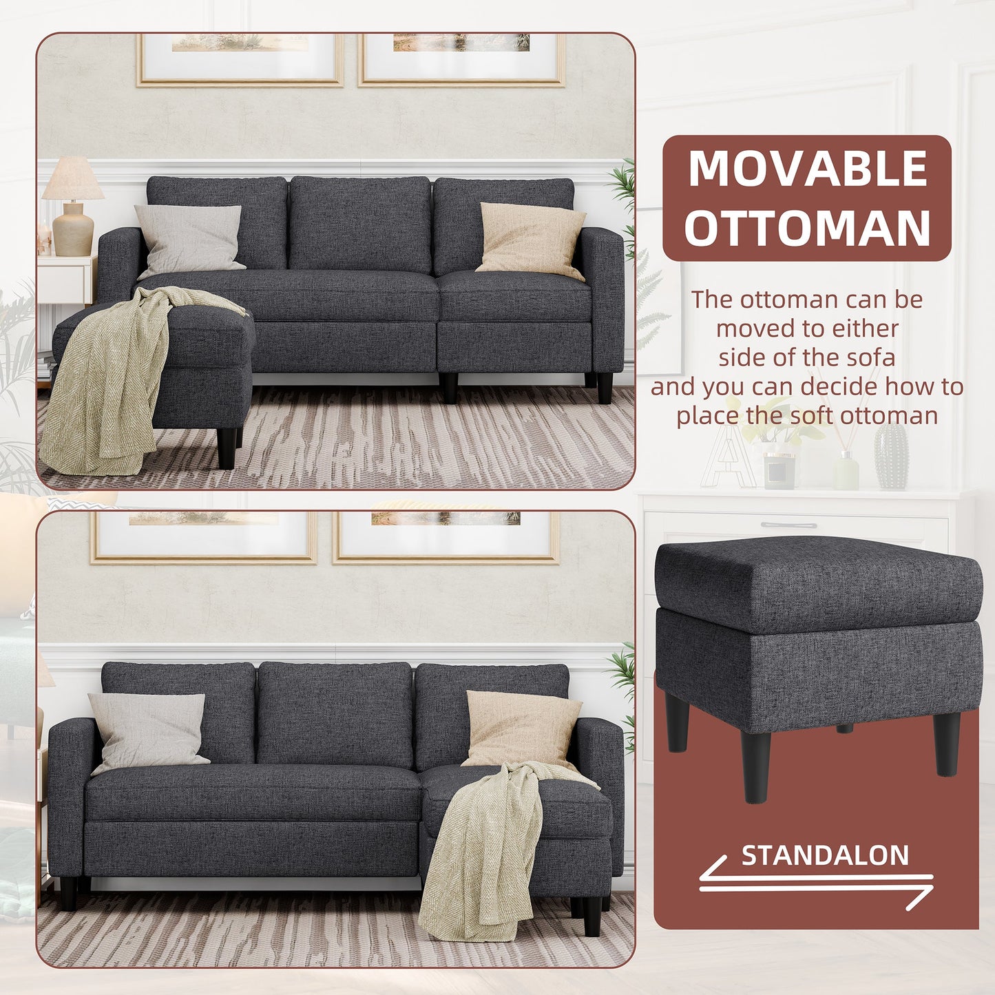 sobaniilowholesale 3-Seat L Shaped Sectional Sofa Couch with Modern Linen Fabric for Small Space (7415494770864)