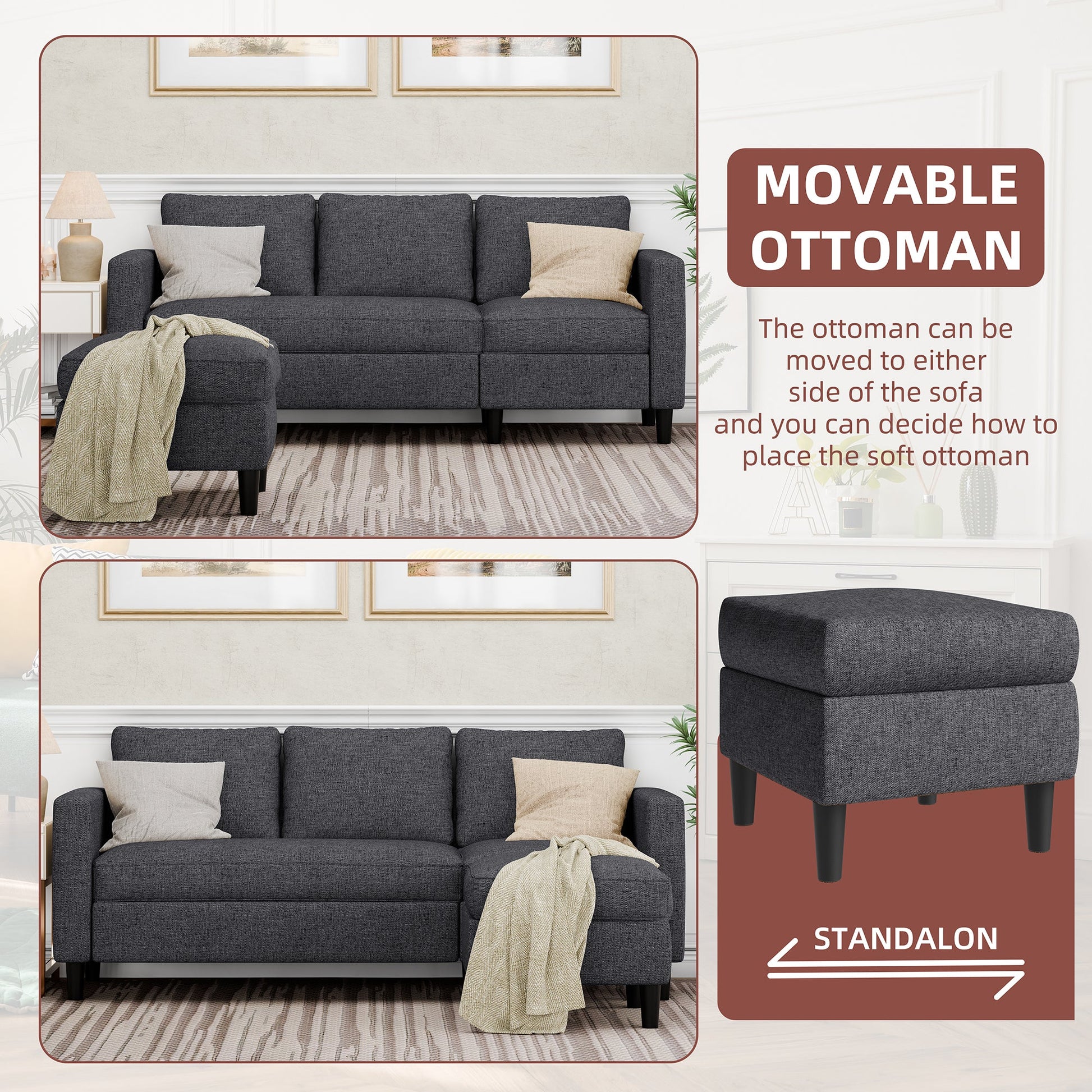 sobaniilowholesale 3-Seat L Shaped Sectional Sofa Couch with Modern Linen Fabric for Small Space (7415494770864)