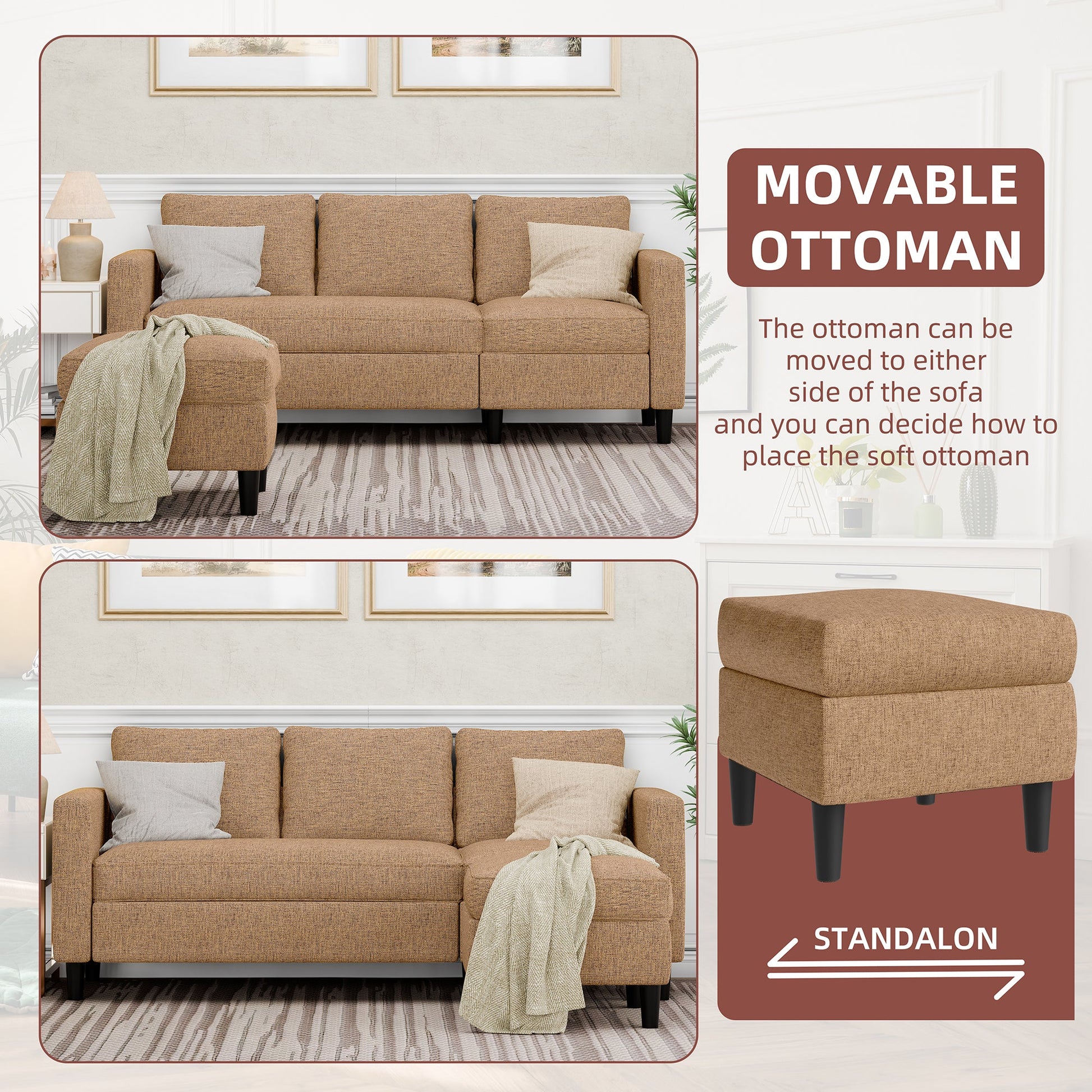 sobaniilowholesale 3-Seat L Shaped Sectional Sofa Couch with Modern Linen Fabric for Small Space (7415494770864)
