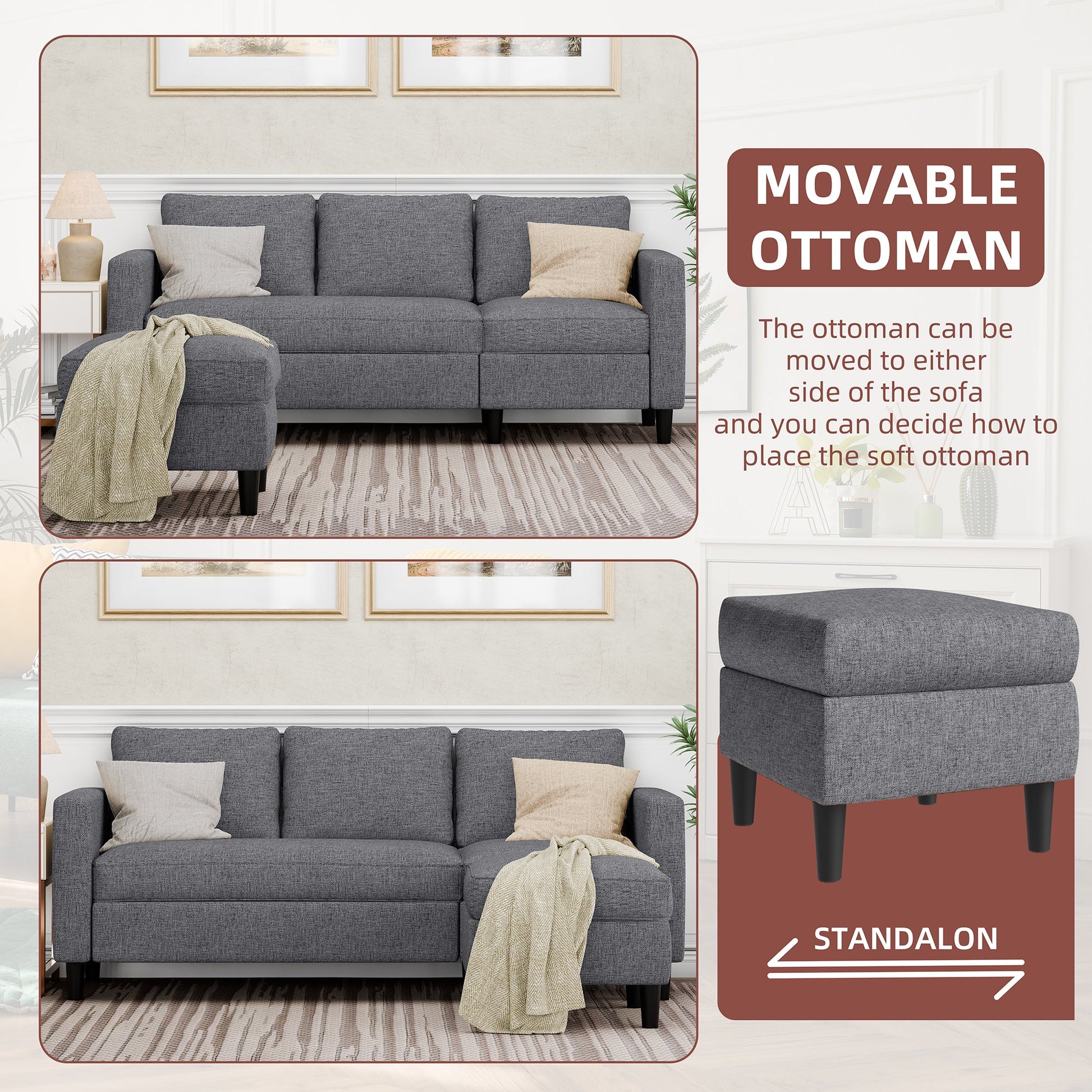 sobaniilowholesale 3-Seat L Shaped Sectional Sofa Couch with Modern Linen Fabric for Small Space (7415494770864)