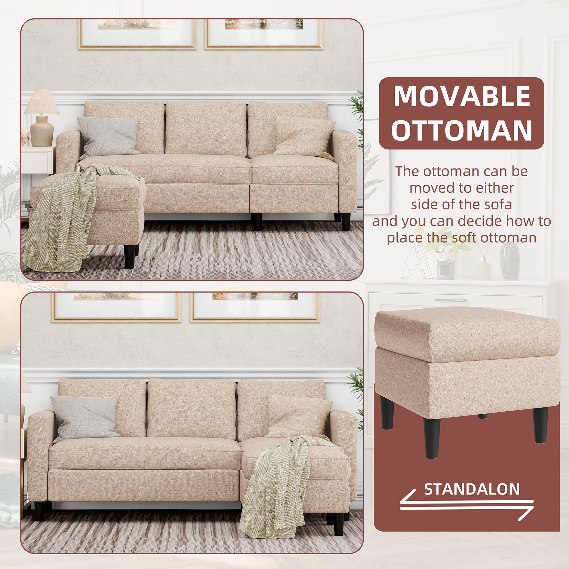 sobaniilowholesale 3-Seat L Shaped Sectional Sofa Couch with Modern Linen Fabric for Small Space (7415494770864)