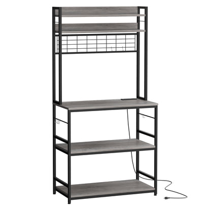 WALSUNY Kitchen Bakers Rack with Power Outlet  Coffee Bar Table 3Tiers