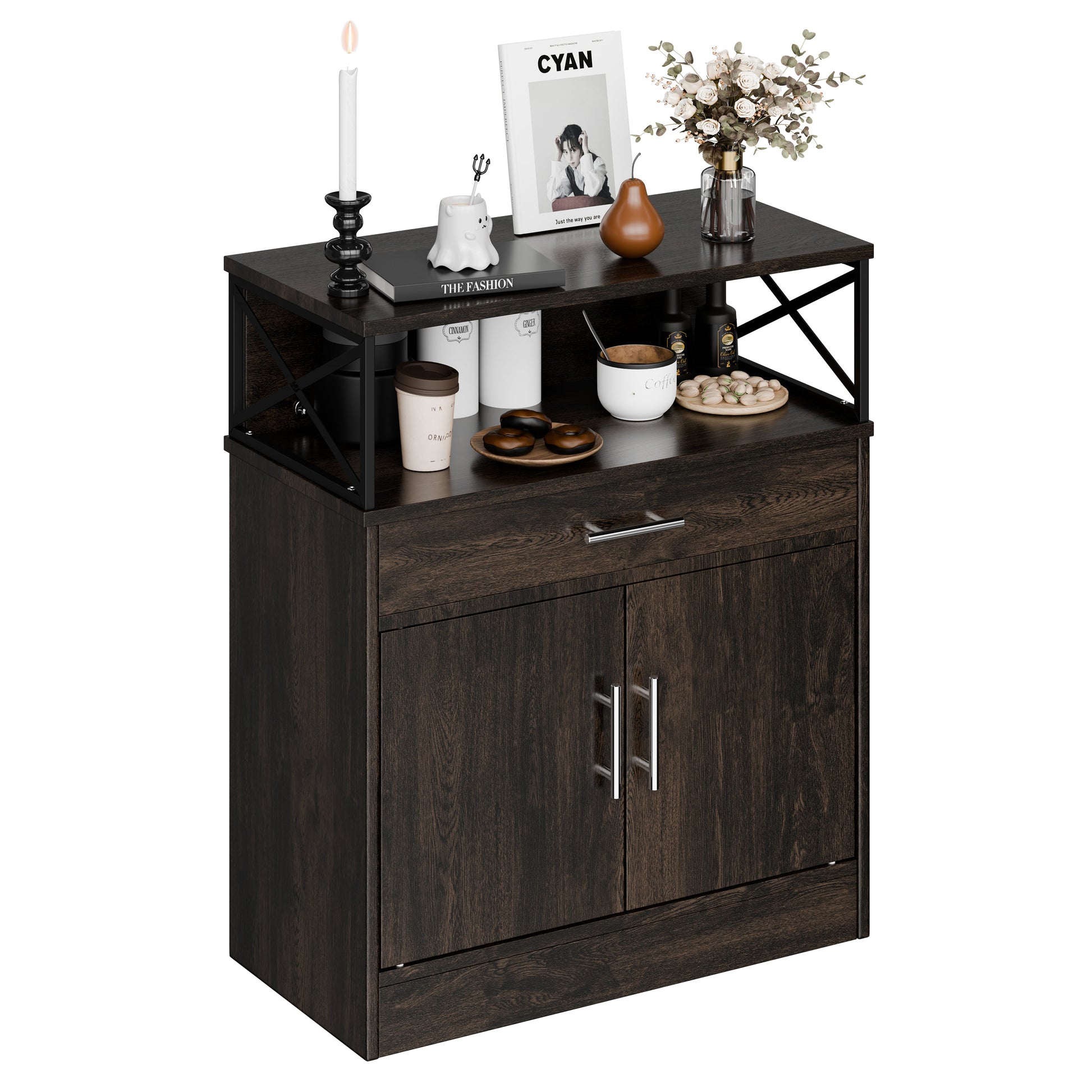 sobaniilowholesale Kitchen Buffet Sideboard Cabinet with Adjustable Shelf,Wooden Storage Cabinet with 2 Doors and 1 Drawers¡ê?Modern Farmhouse Coffee Bar Cabinet with Storage for Kitchen/Living Room (7612660711600)