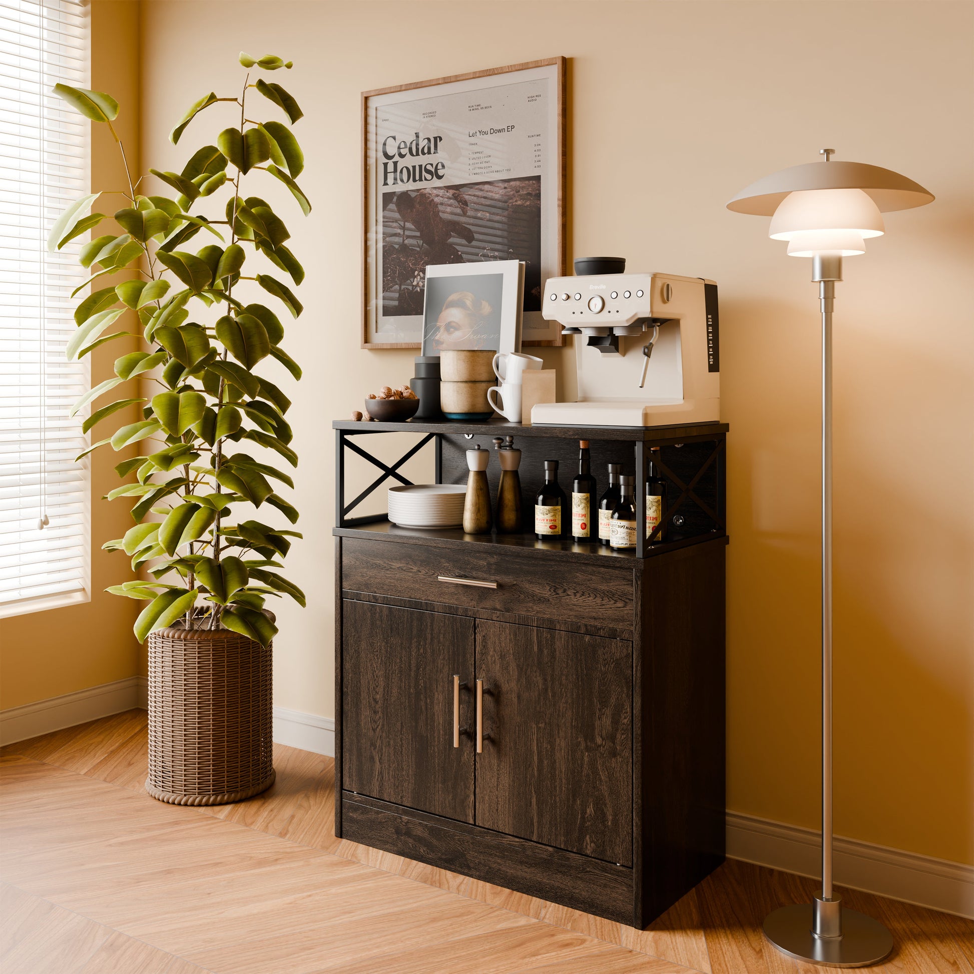 sobaniilowholesale Kitchen Buffet Sideboard Cabinet with Adjustable Shelf,Wooden Storage Cabinet with 2 Doors and 1 Drawers¡ê?Modern Farmhouse Coffee Bar Cabinet with Storage for Kitchen/Living Room (7612660711600)