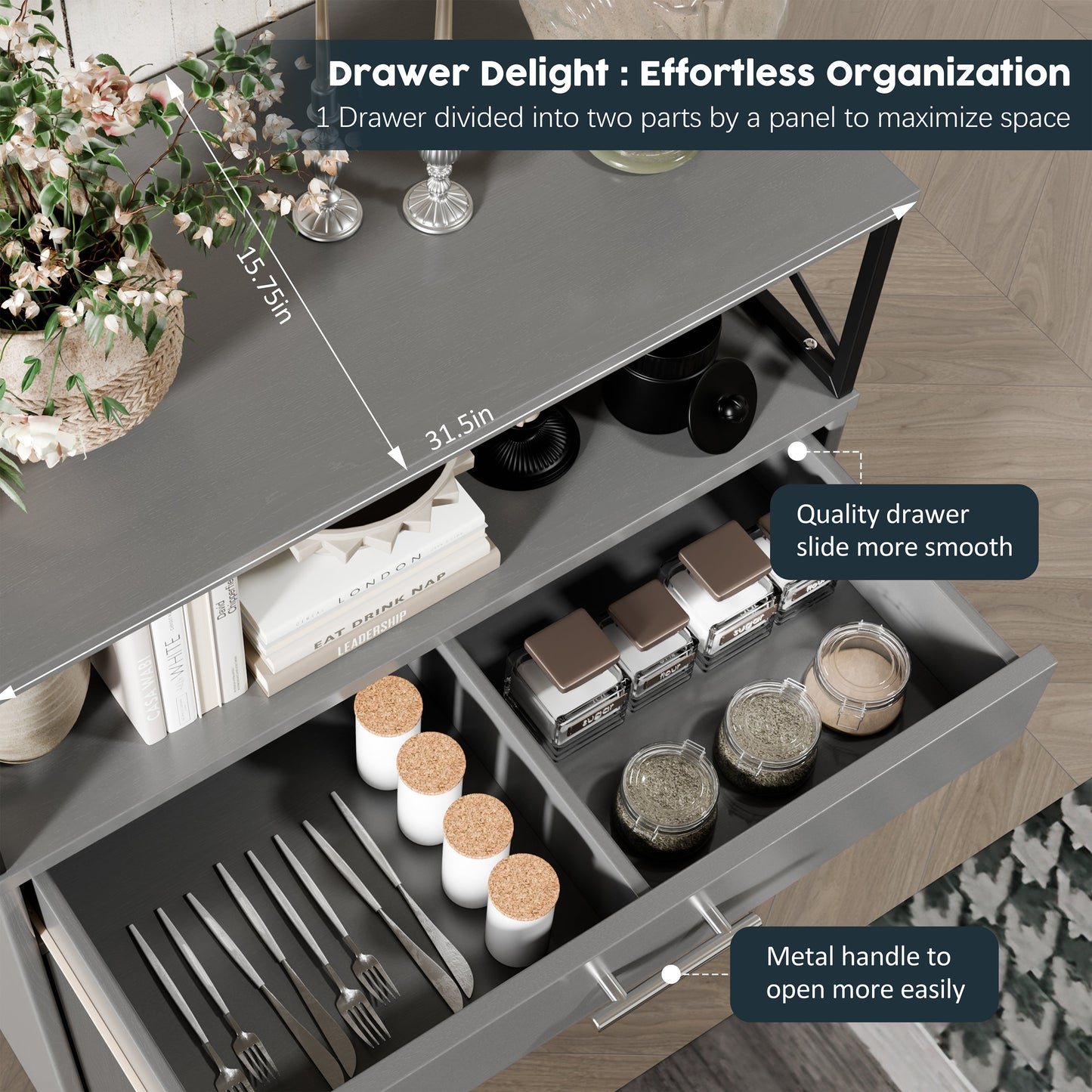sobaniilowholesale Kitchen Buffet Sideboard Cabinet with Adjustable Shelf,Wooden Storage Cabinet with 2 Doors and 1 Drawers¡ê?Modern Farmhouse Coffee Bar Cabinet with Storage for Kitchen/Living Room (7612660711600)