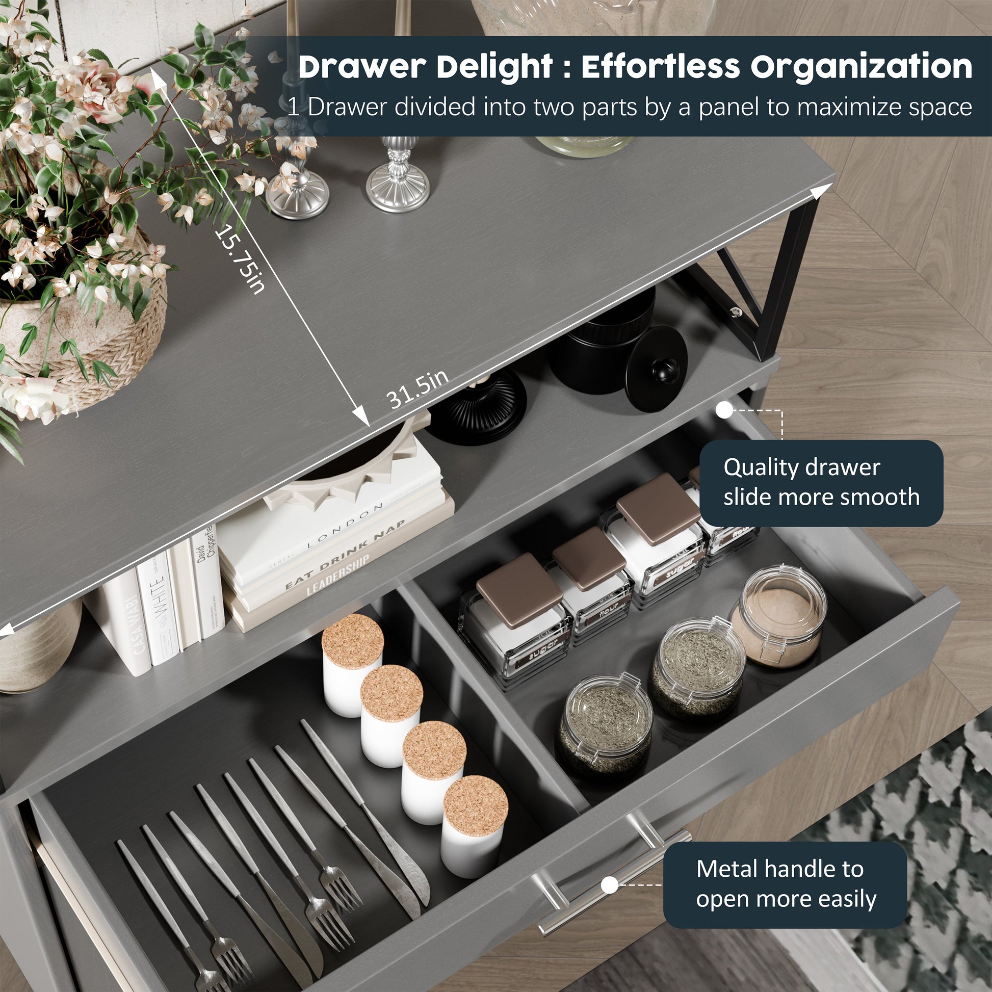 sobaniilowholesale Kitchen Buffet Sideboard Cabinet with Adjustable Shelf,Wooden Storage Cabinet with 2 Doors and 1 Drawers¡ê?Modern Farmhouse Coffee Bar Cabinet with Storage for Kitchen/Living Room (7612660711600)