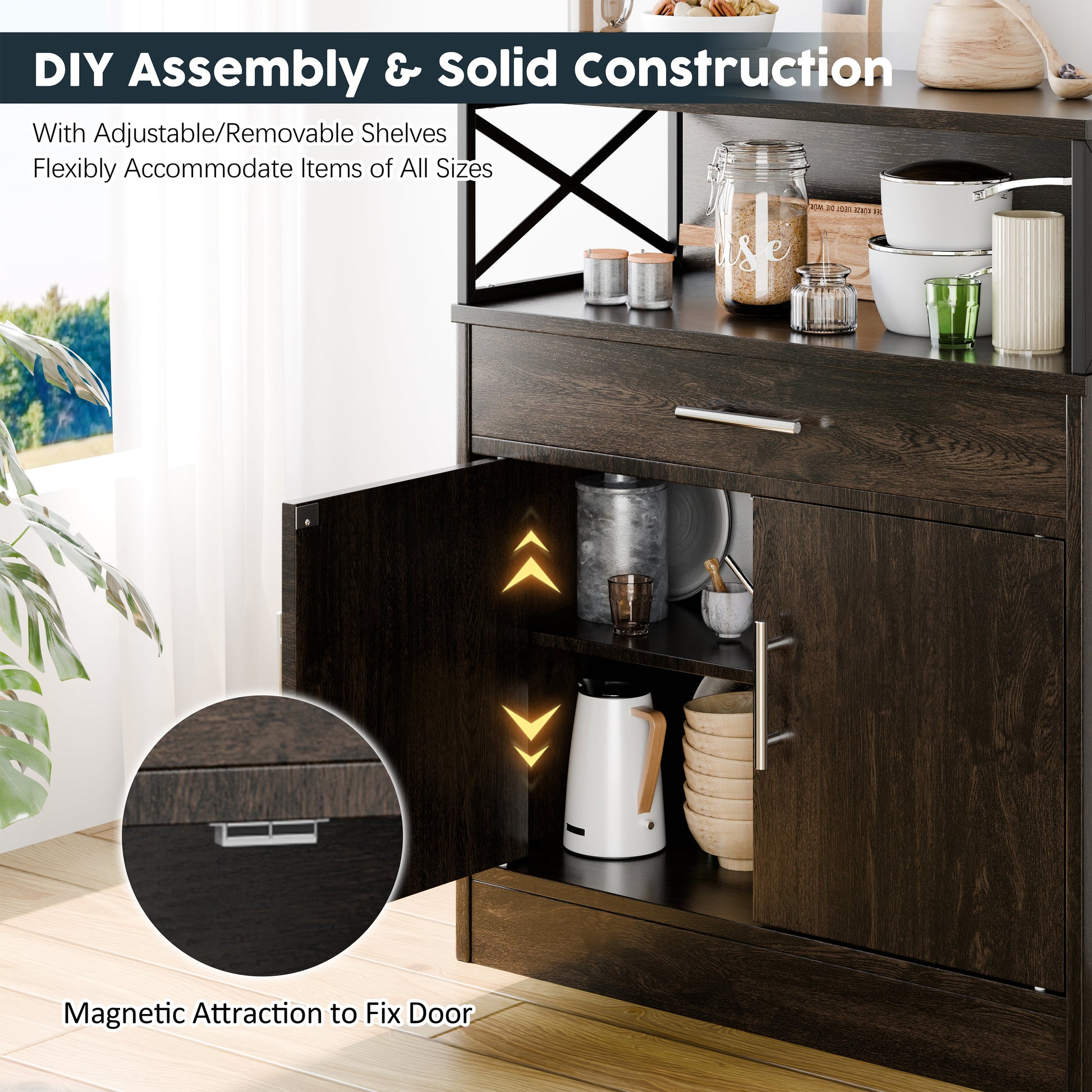 sobaniilowholesale Kitchen Buffet Sideboard Cabinet with Adjustable Shelf,Wooden Storage Cabinet with 2 Doors and 1 Drawers¡ê?Modern Farmhouse Coffee Bar Cabinet with Storage for Kitchen/Living Room (7612660711600)