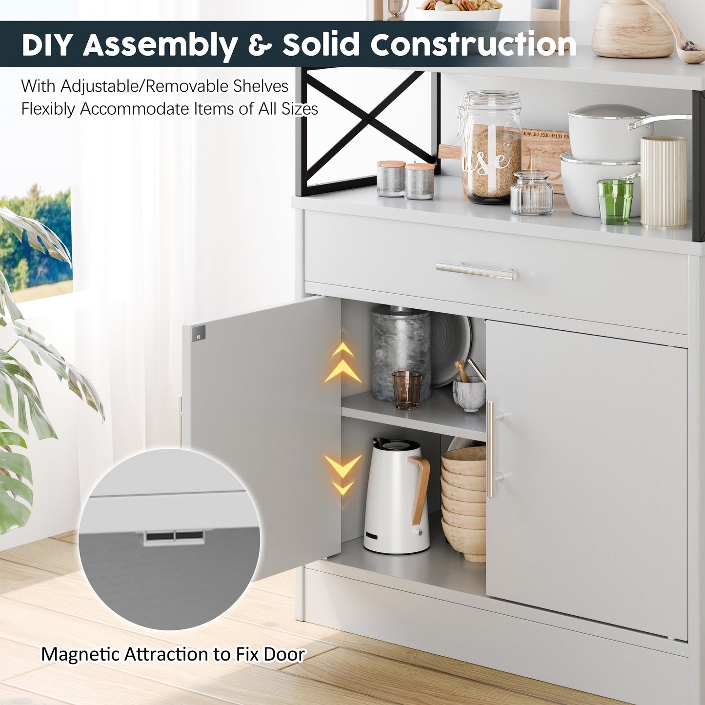 sobaniilowholesale Kitchen Buffet Sideboard Cabinet with Adjustable Shelf,Wooden Storage Cabinet with 2 Doors and 1 Drawers¡ê?Modern Farmhouse Coffee Bar Cabinet with Storage for Kitchen/Living Room (7612660711600)