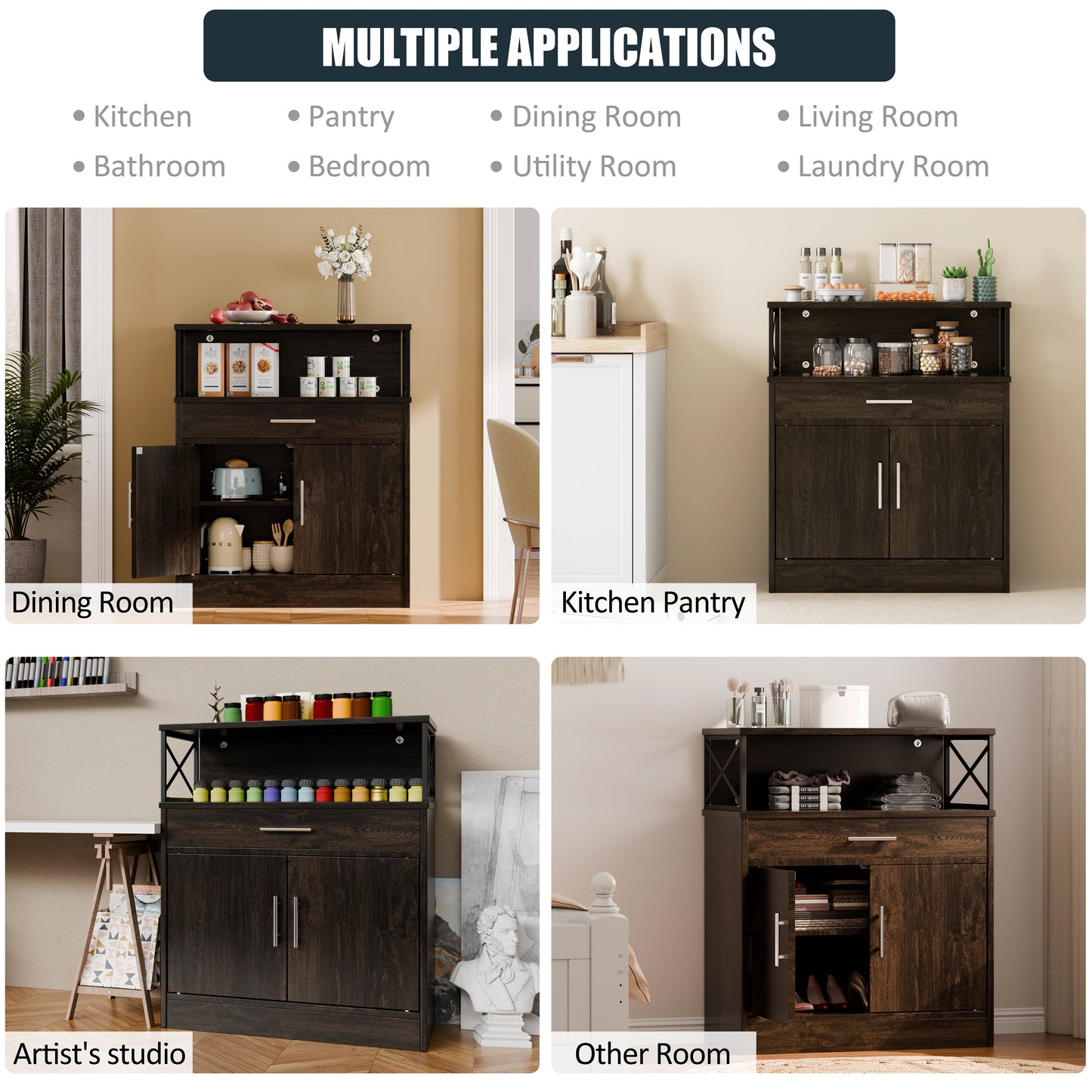 sobaniilowholesale Kitchen Buffet Sideboard Cabinet with Adjustable Shelf,Wooden Storage Cabinet with 2 Doors and 1 Drawers¡ê?Modern Farmhouse Coffee Bar Cabinet with Storage for Kitchen/Living Room (7612660711600)