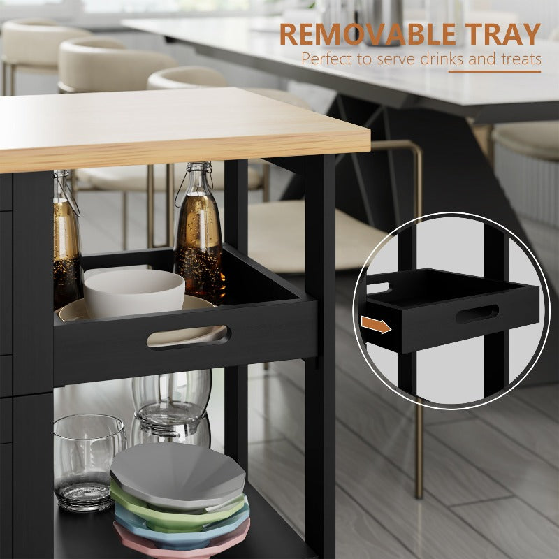 sobaniilowholesale 26.57???¡¥ Rolling Kitchen Island Storage & Bar Cart with Solid Wood Top#color_black (7278481932464)