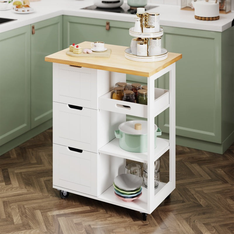 sobaniilowholesale 26.57???¡¥ Rolling Kitchen Island Storage & Bar Cart with Solid Wood Top#color_white (7278481932464)