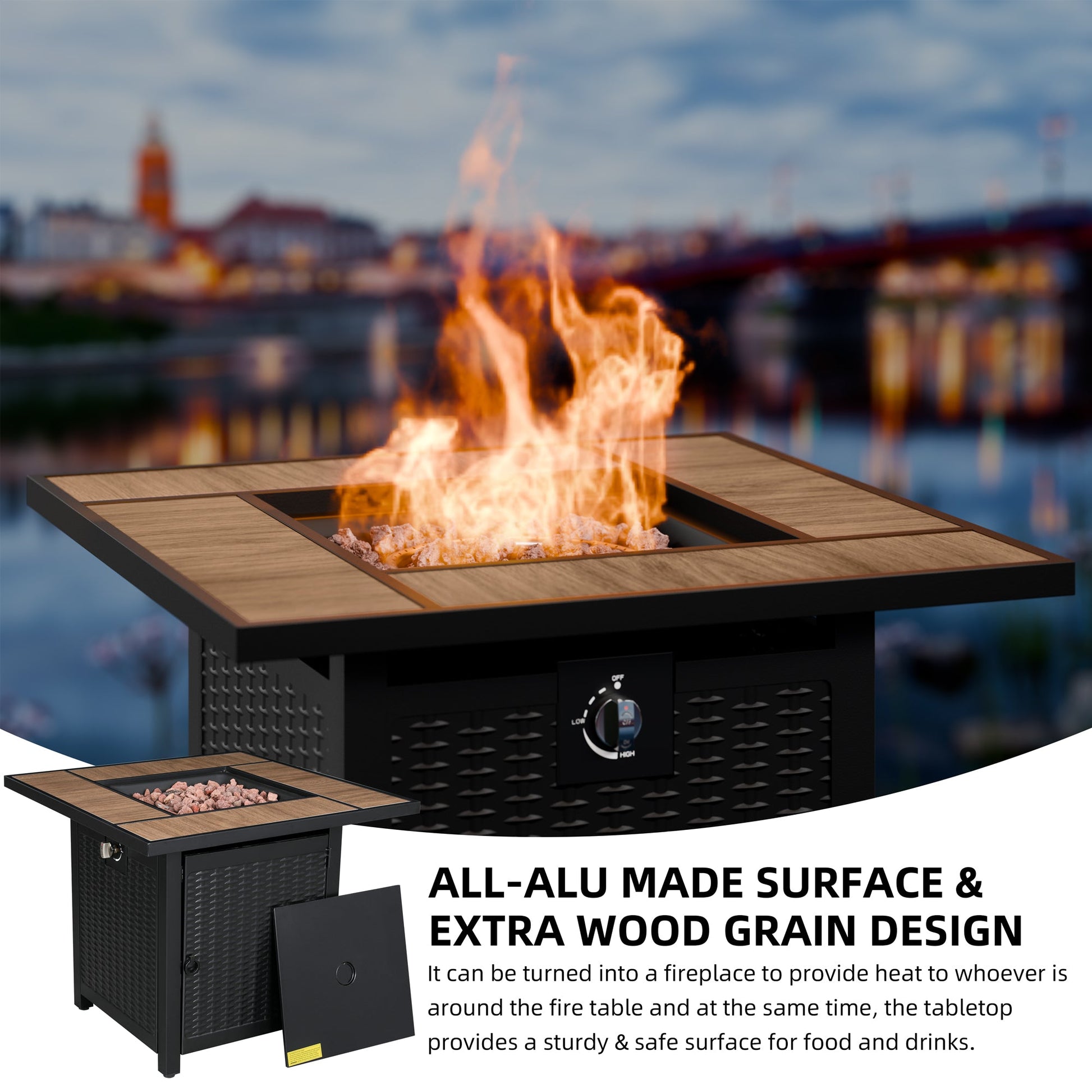 sobaniilowholesale 28" Propane Gas Fire Pit Table 50,000 BTU Square Outdoor Wicker (7436201689264)
