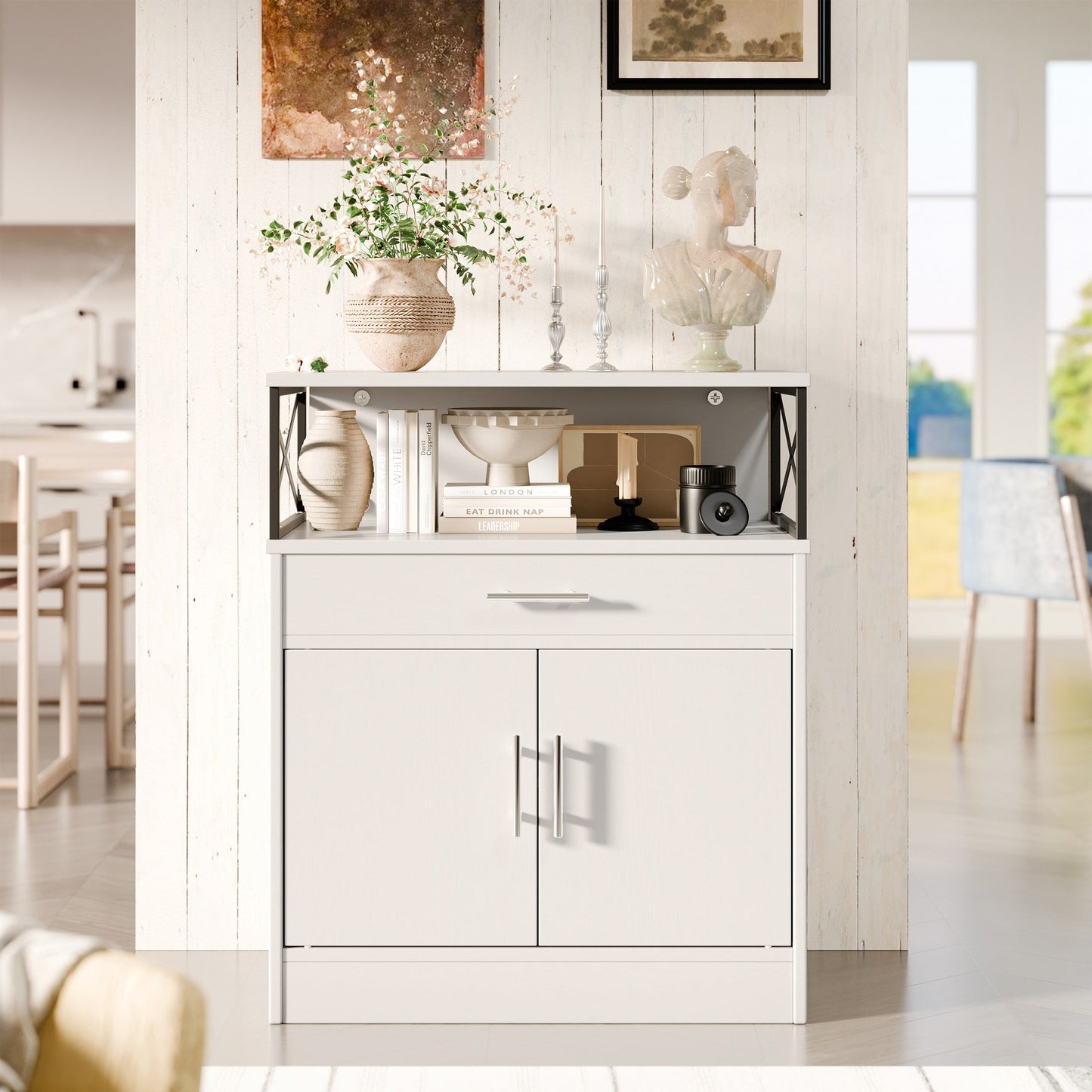sobaniilowholesale Kitchen Buffet Sideboard Cabinet with Adjustable Shelf,Wooden Storage Cabinet with 2 Doors and 1 Drawers¡ê?Modern Farmhouse Coffee Bar Cabinet with Storage for Kitchen/Living Room (7612660711600)