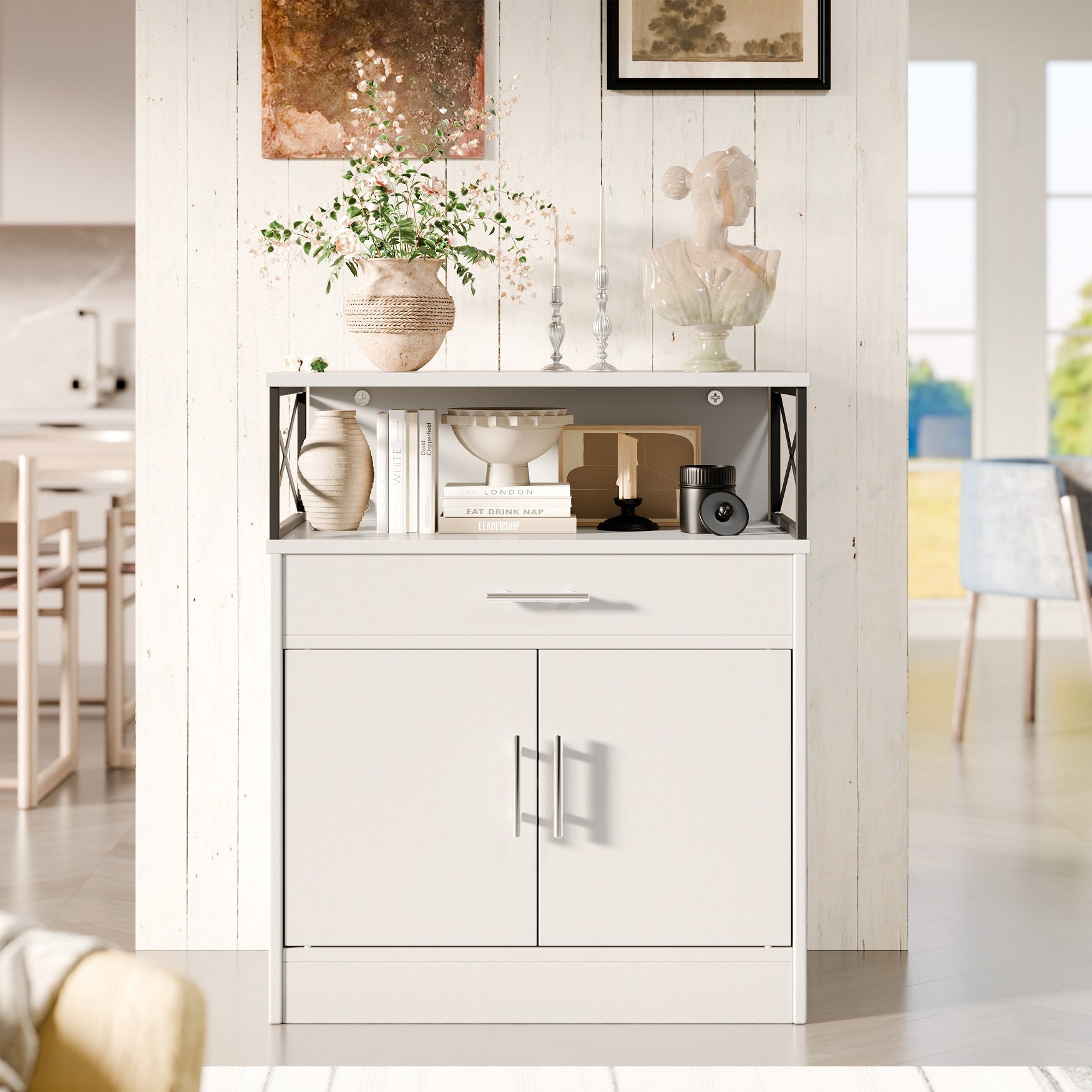 sobaniilowholesale Kitchen Buffet Sideboard Cabinet with Adjustable Shelf,Wooden Storage Cabinet with 2 Doors and 1 Drawers¡ê?Modern Farmhouse Coffee Bar Cabinet with Storage for Kitchen/Living Room (7612660711600)