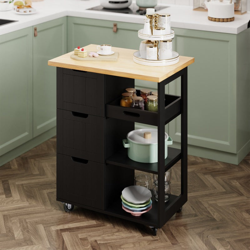 sobaniilowholesale 26.57???¡¥ Rolling Kitchen Island Storage & Bar Cart with Solid Wood Top#color_black (7278481932464)