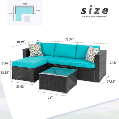 sobaniilowholesale Patio Furniture 3 Pieces Outdoor Sectional Sofa Set With Chaise, Black Wicker#color_blue