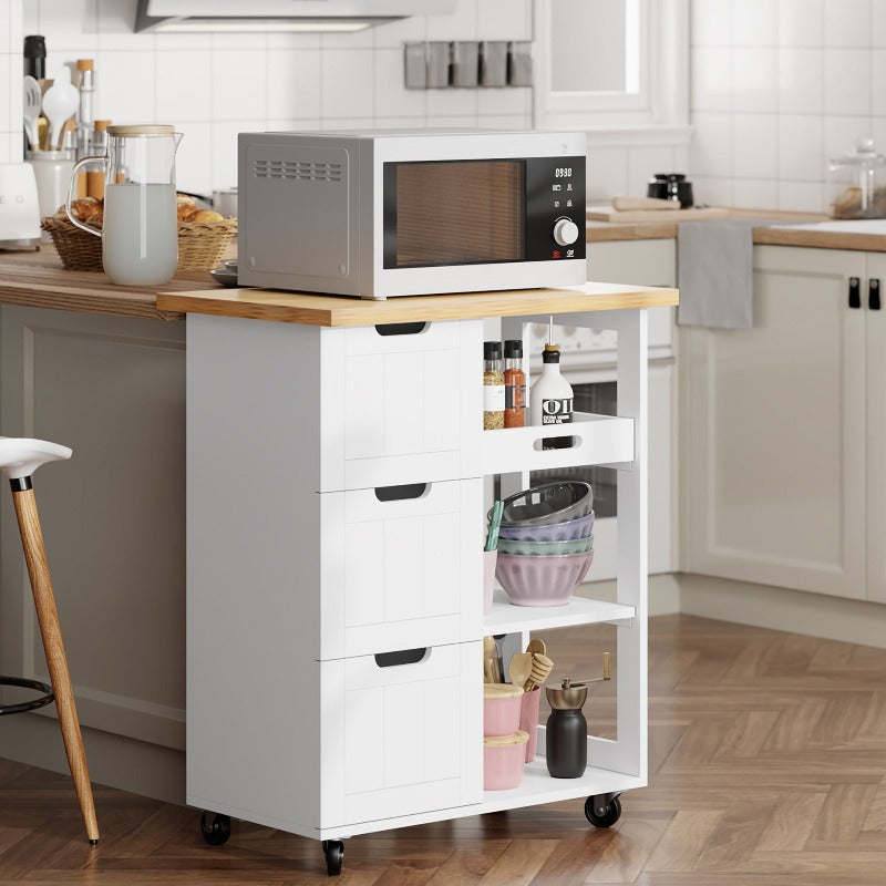 sobaniilowholesale 26.57???¡¥ Rolling Kitchen Island Storage & Bar Cart with Solid Wood Top#color_white (7278481932464)