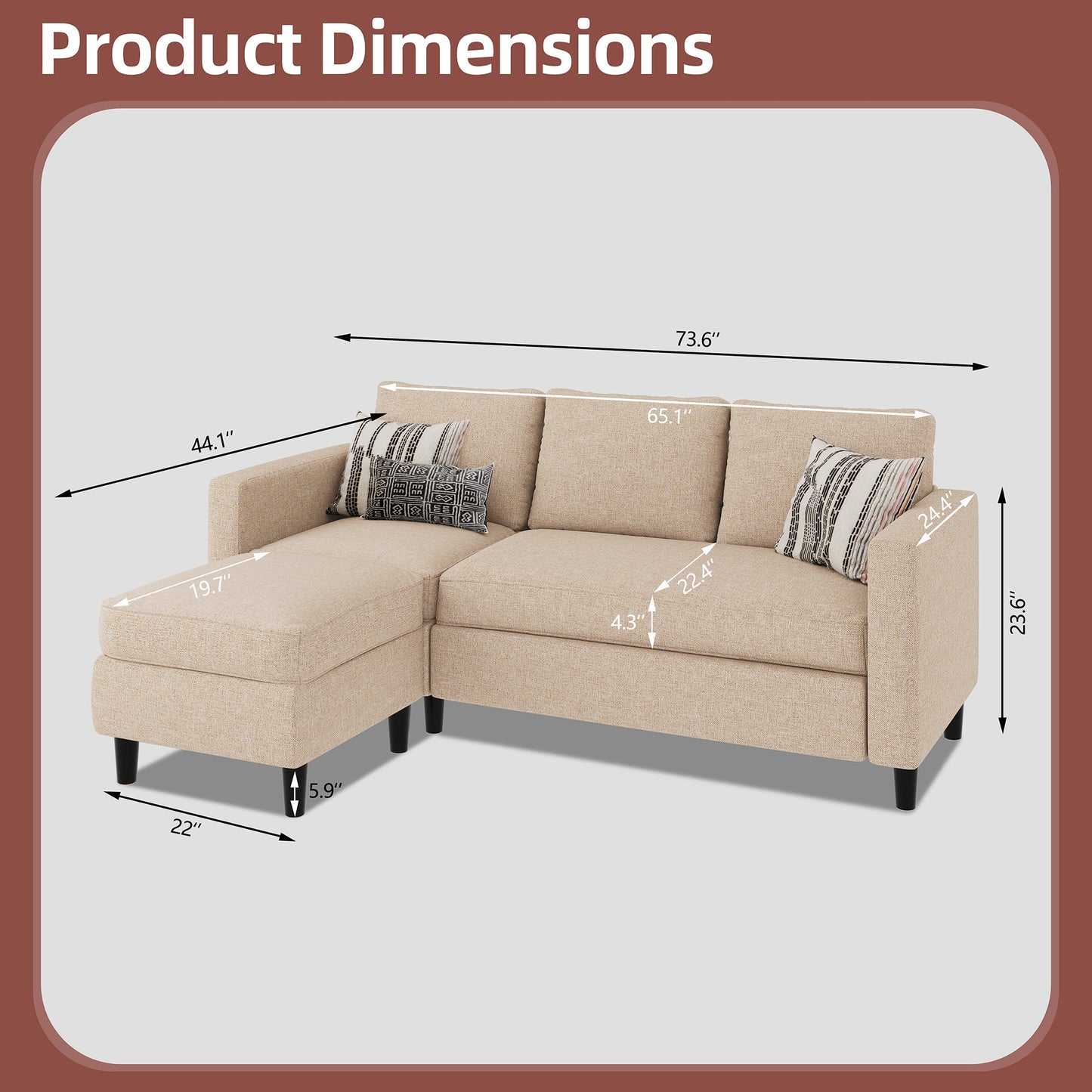 sobaniilowholesale 3-Seat L Shaped Sectional Sofa Couch with Modern Linen Fabric for Small Space (7415494770864)