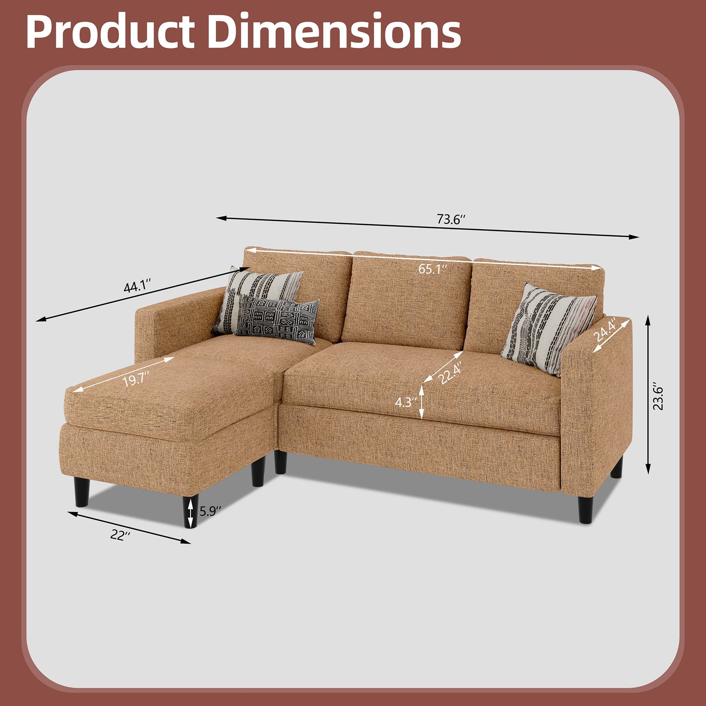 sobaniilowholesale 3-Seat L Shaped Sectional Sofa Couch with Modern Linen Fabric for Small Space (7415494770864)