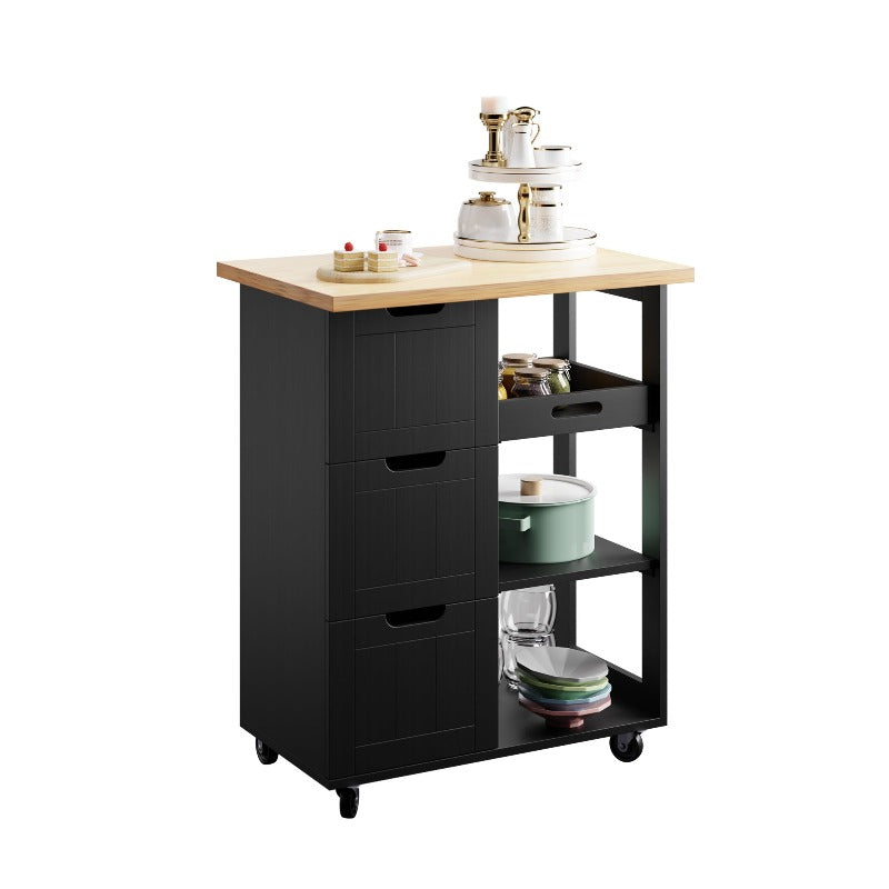 sobaniilowholesale 26.57???¡¥ Rolling Kitchen Island Storage & Bar Cart with Solid Wood Top#color_black (7278481932464)