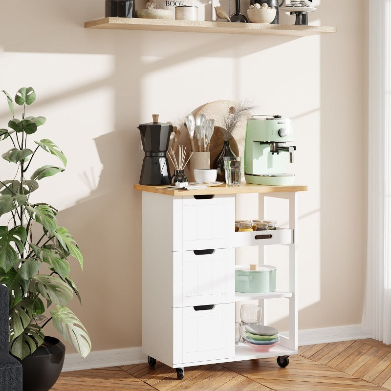 sobaniilowholesale 26.57???¡¥ Rolling Kitchen Island Storage & Bar Cart with Solid Wood Top#color_white (7278481932464)